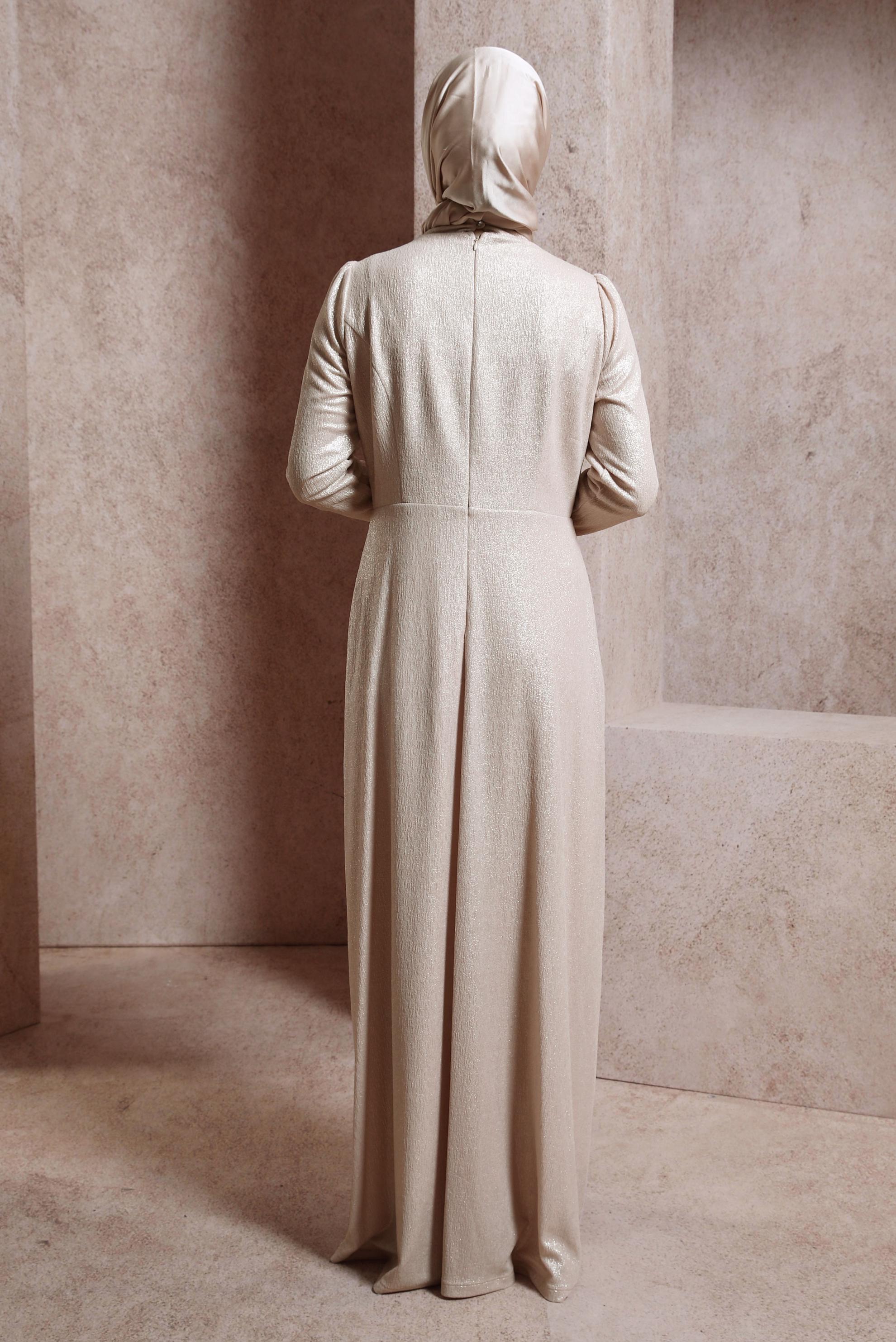 Vêtements hijab BEIGE ROBE DE SOIRÉE BRODÉE GEMMES 50327