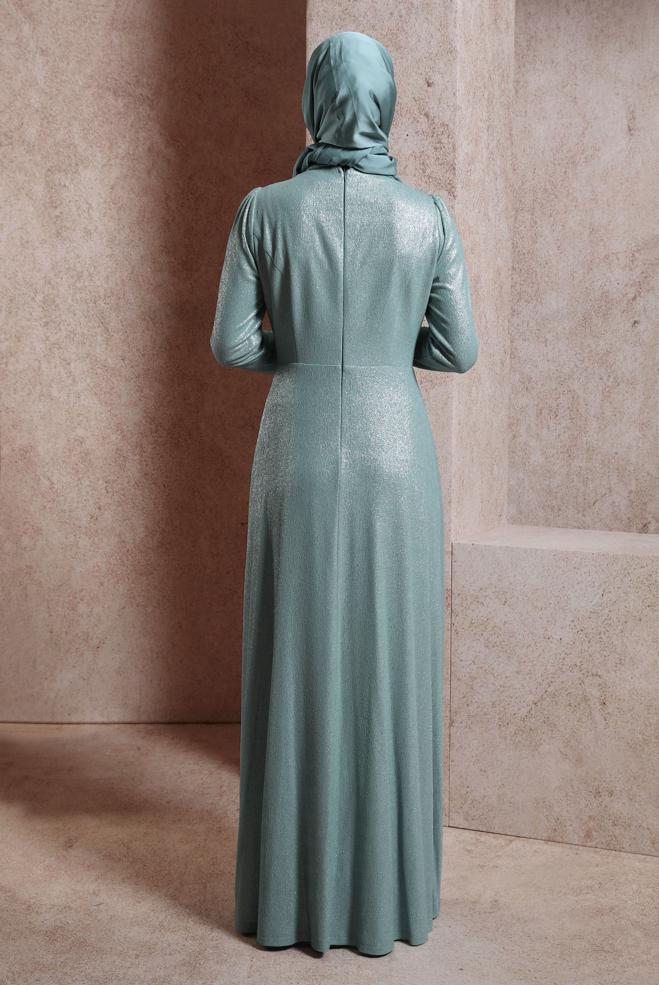 Vêtements hijab VERT ROBE DE SOIRÉE BRODÉE GEMMES 50327 - ALVİNA