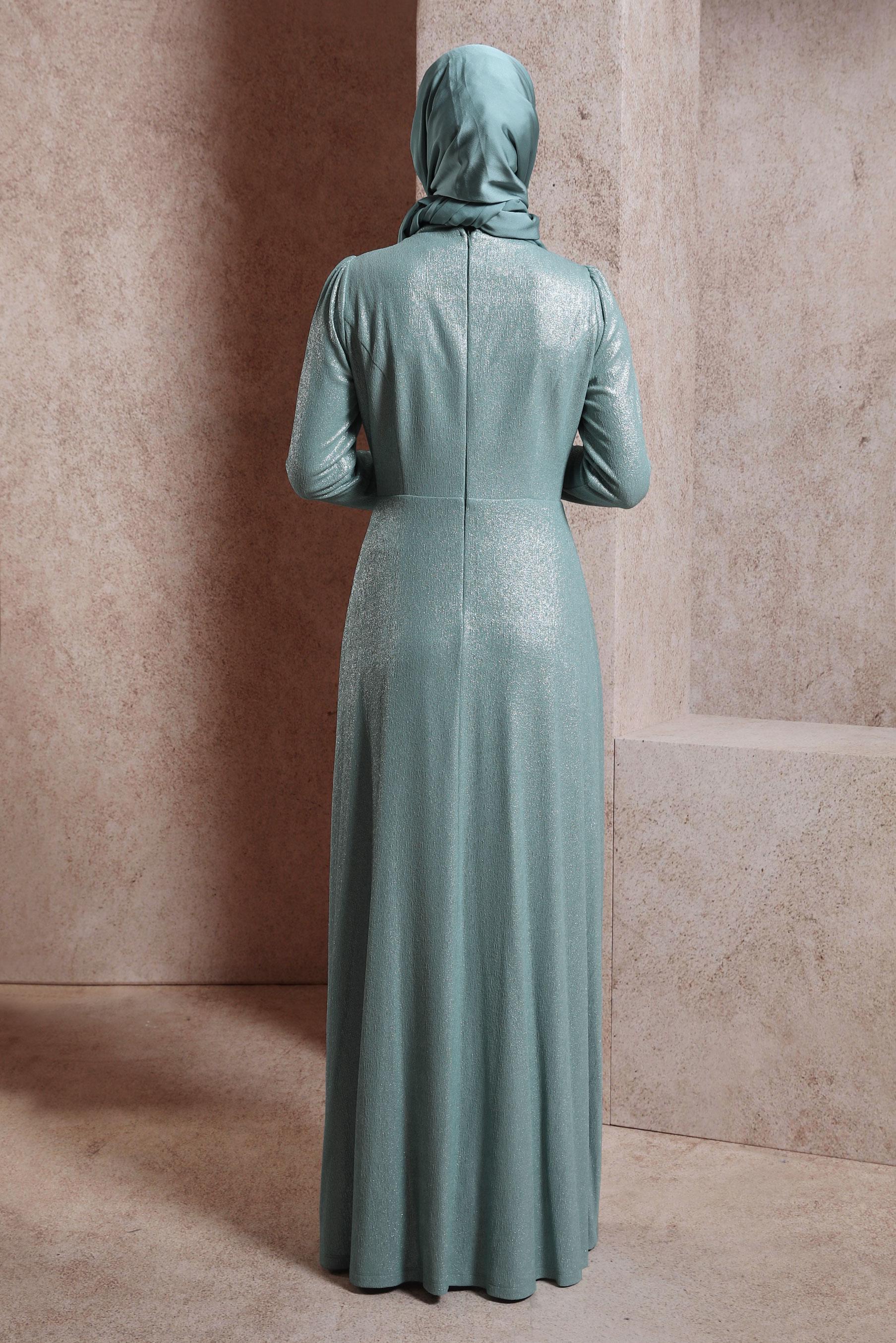 Vêtements hijab VERT ROBE DE SOIRÉE BRODÉE GEMMES 50327