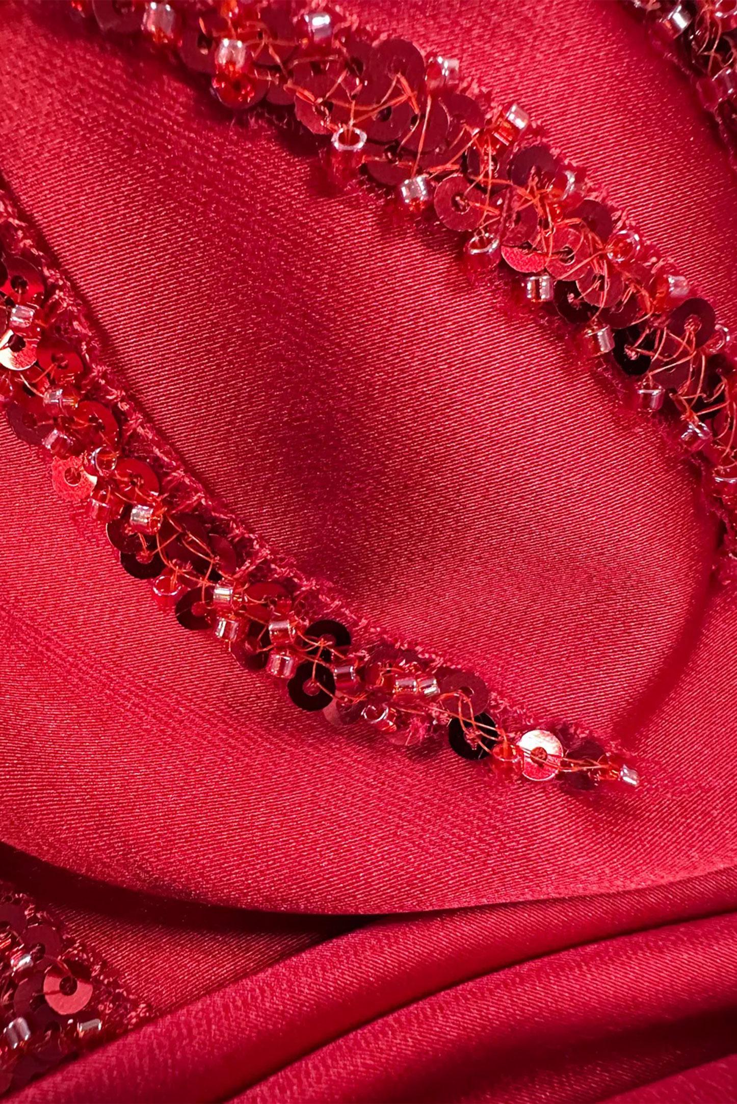 Vêtements hijab ROUGE ROBE DE SOIRÉE DÉTAIL DRAPÉ BIJOUX 50352