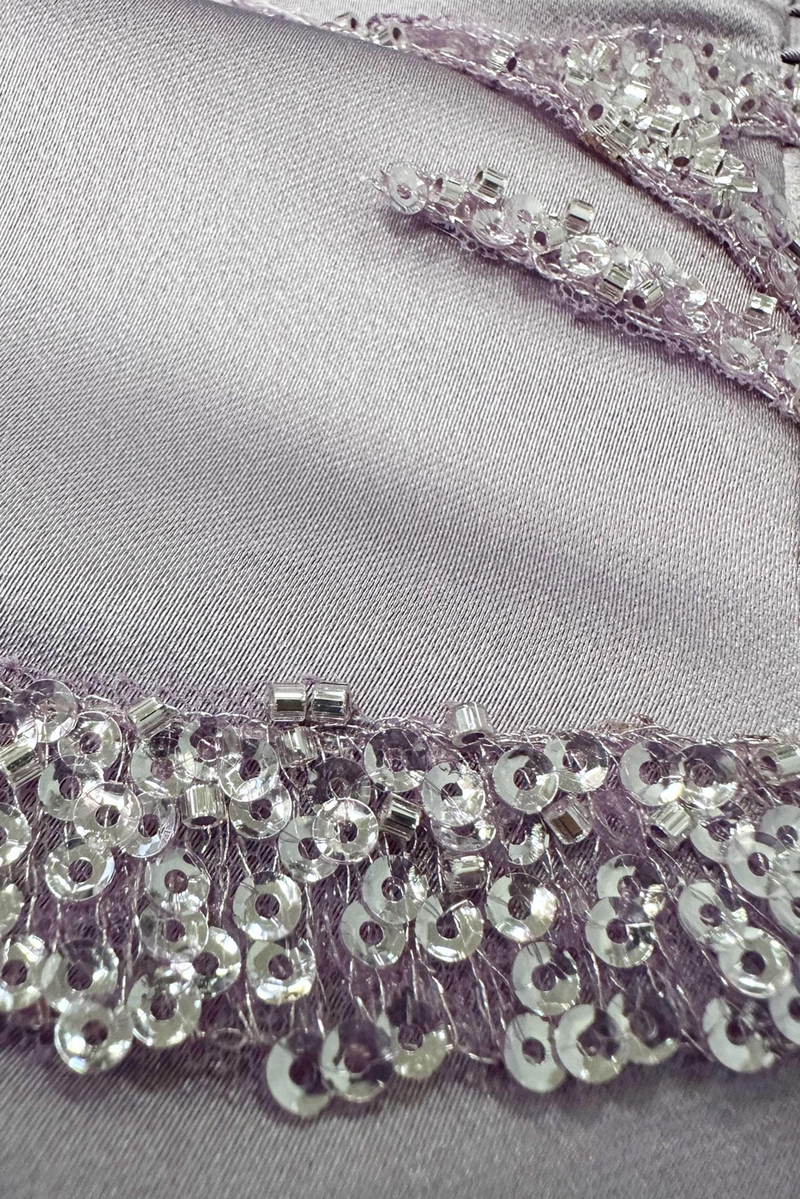 Tesettür giyim MOR TAŞ İŞLEMELİ DRAPE DETAYLI ABİYE ELBİSE 50352