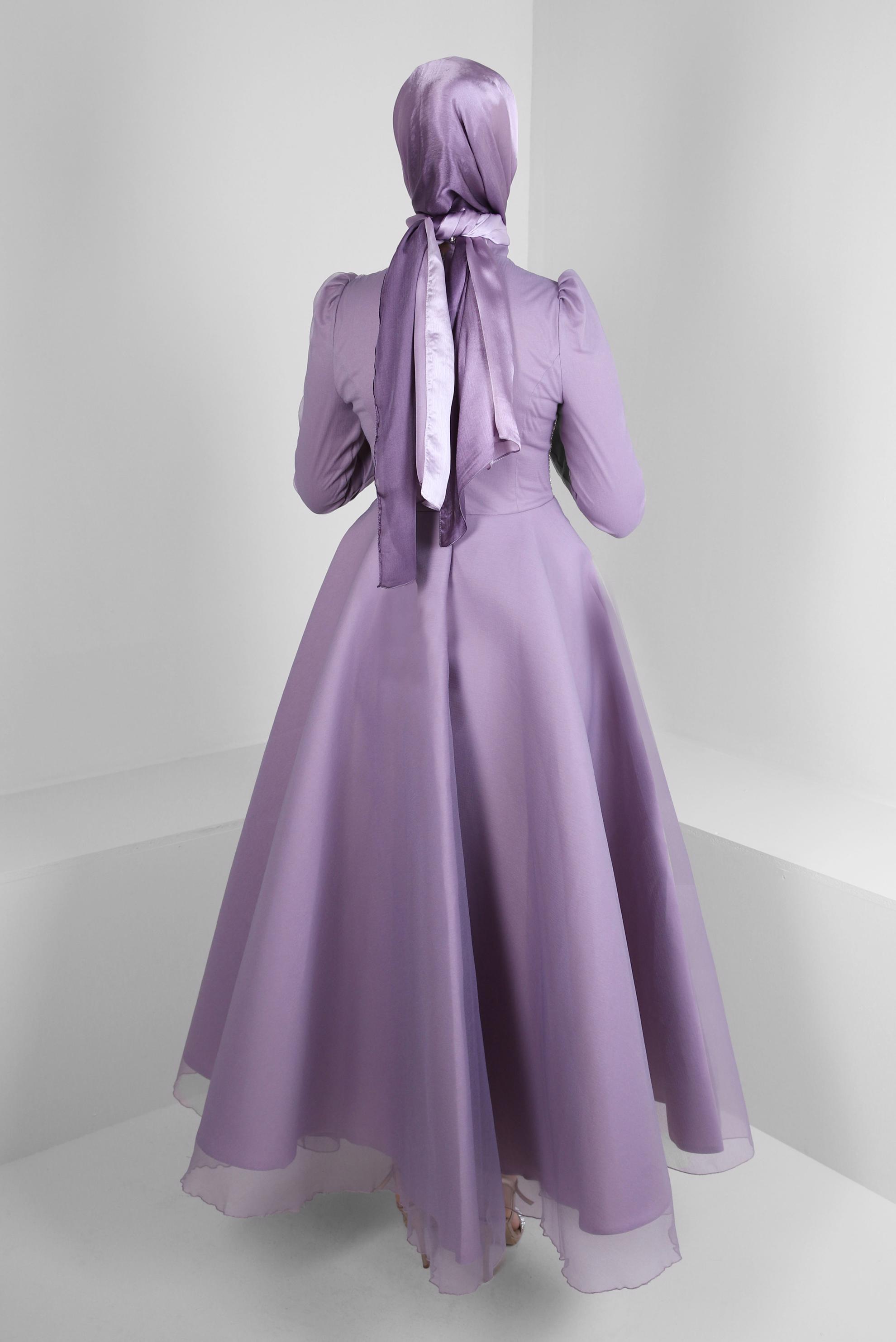 Tesettür giyim MOR PUL PAYET DETAYLI ABİYE ELBİSE 50356