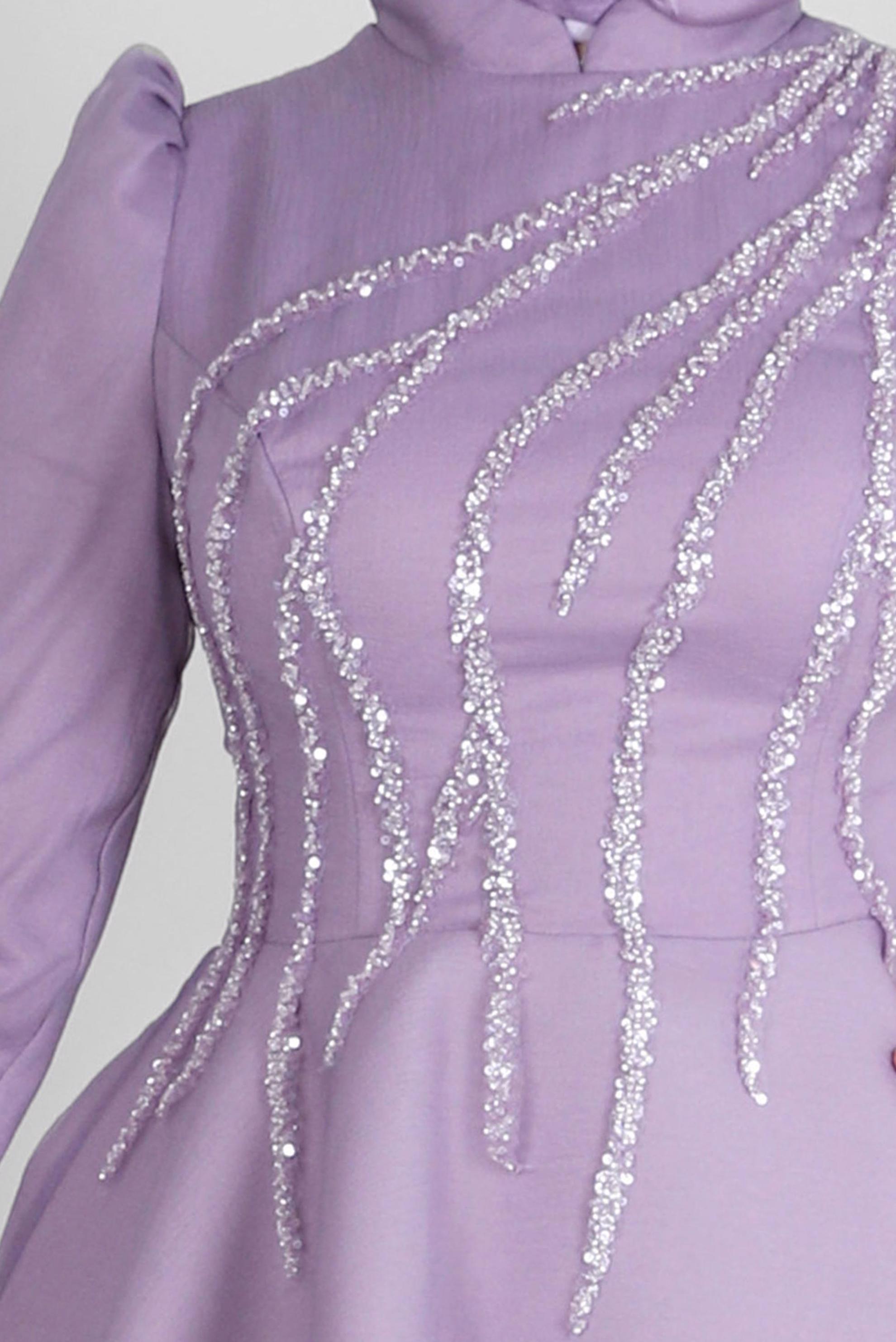 Tesettür giyim MOR PUL PAYET DETAYLI ABİYE ELBİSE 50356