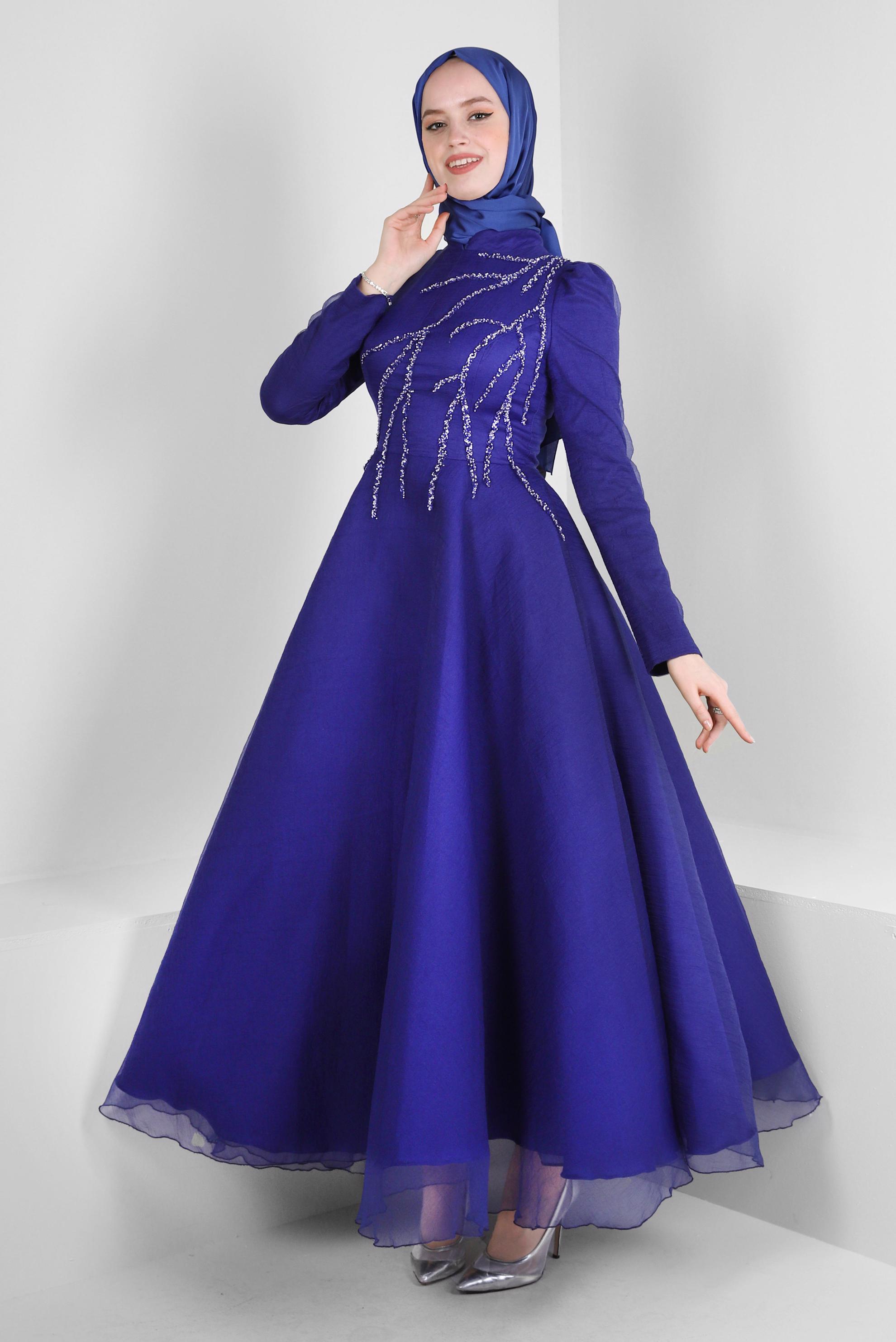 Tesettür giyim LACİVERT PUL PAYET DETAYLI ABİYE ELBİSE 50356