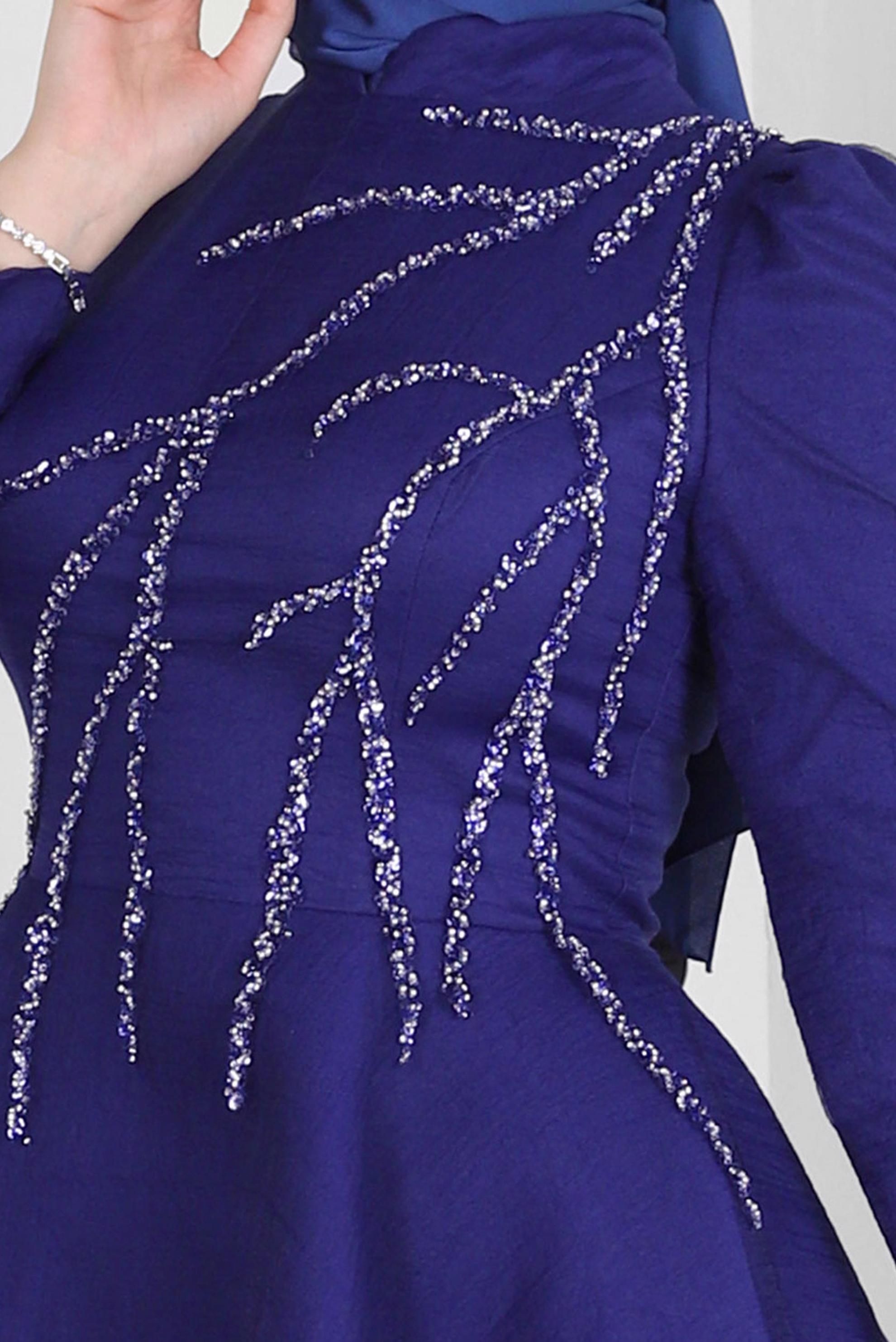 Tesettür giyim LACİVERT PUL PAYET DETAYLI ABİYE ELBİSE 50356