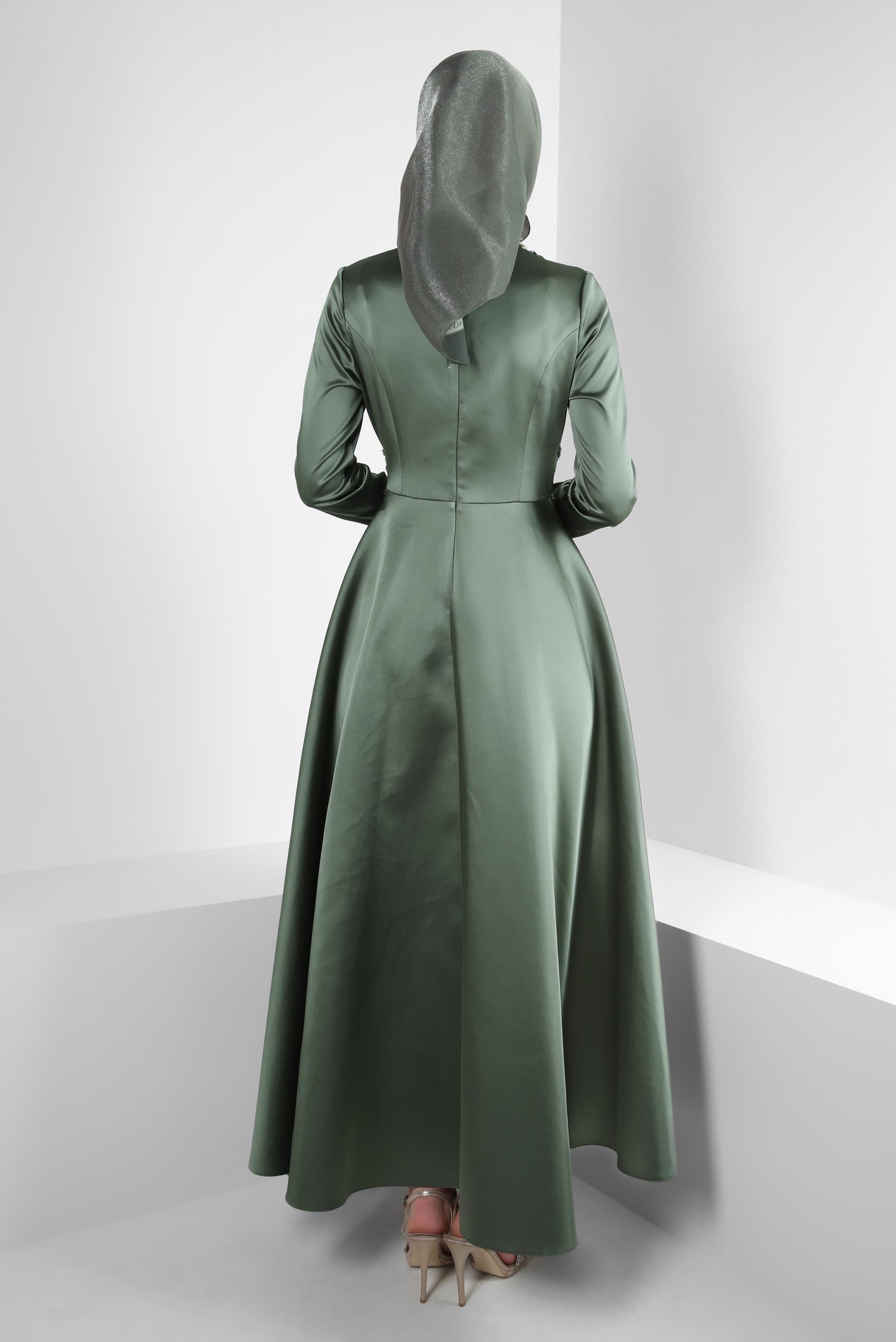 Vêtements hijab KAKI ROBE DE SOIRÉE EN SATIN PERLÉ 50357