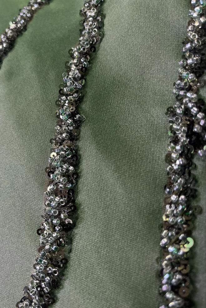 Vêtements hijab KAKI ROBE DE SOIRÉE EN SATIN PERLÉ 50357 - ALVİNA