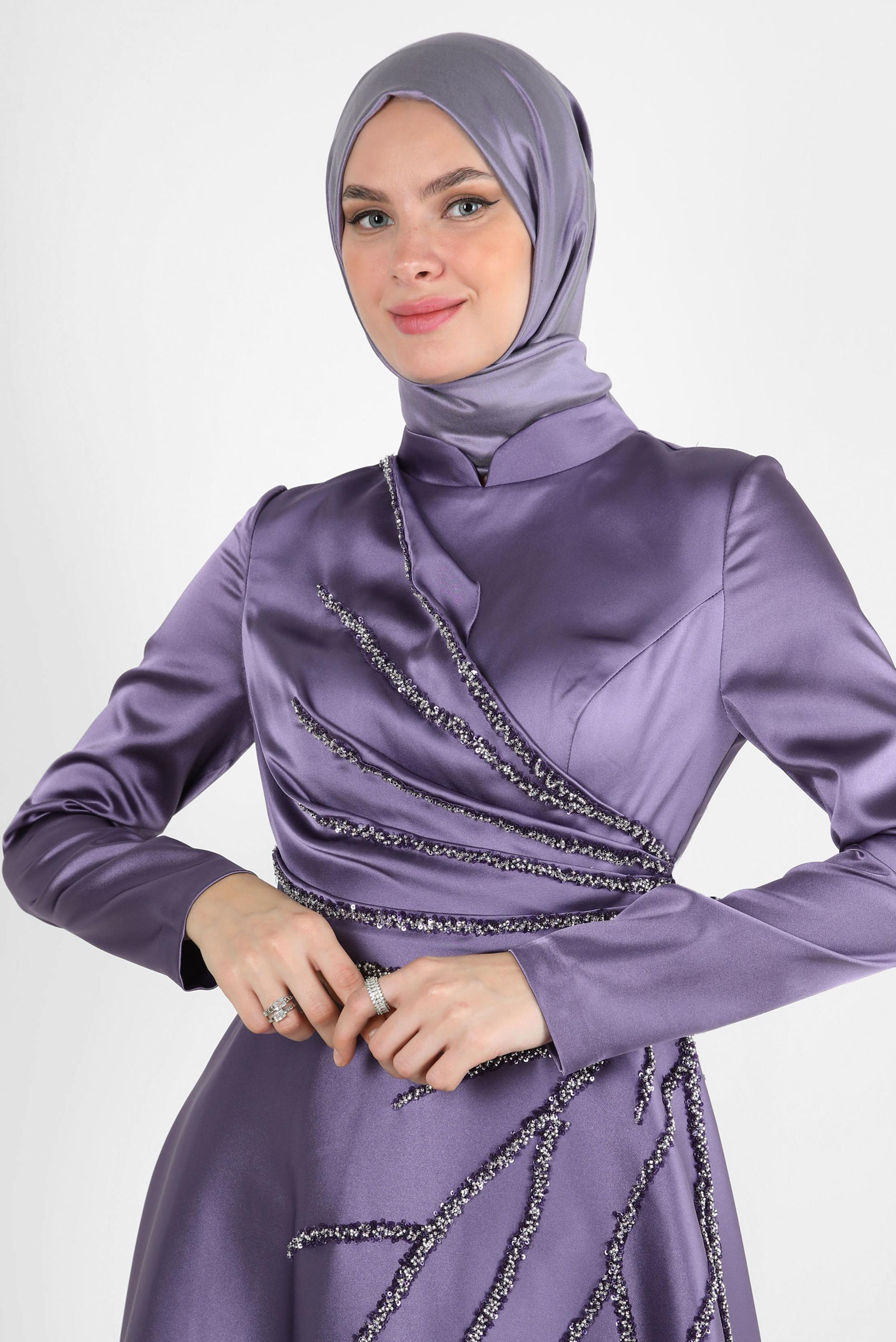 Vêtements hijab POURPRE ROBE DE SOIRÉE EN SATIN PERLÉ 50357