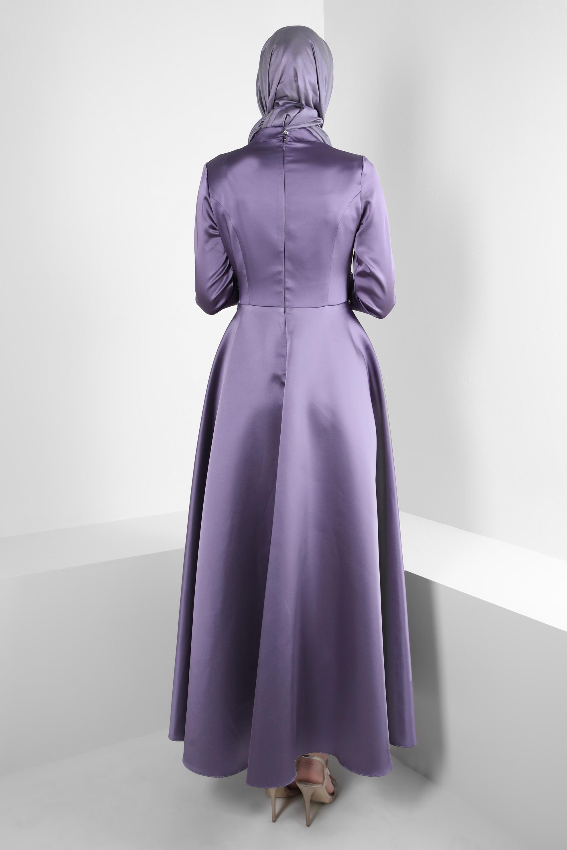 Vêtements hijab POURPRE ROBE DE SOIRÉE EN SATIN PERLÉ 50357