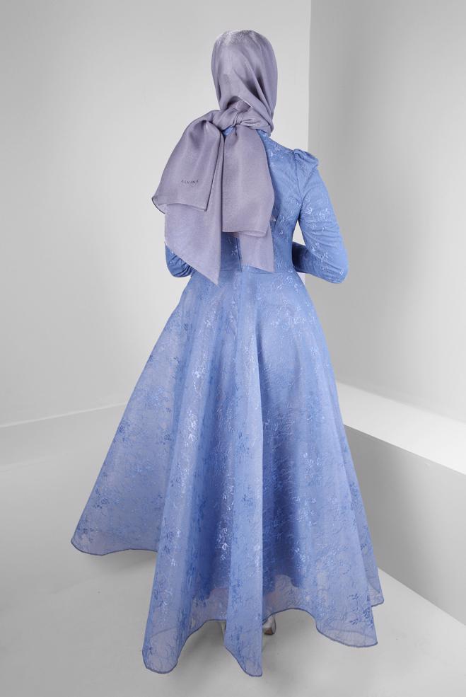 Hijab-Kleidung NAVY BLAU PUL PAYET İŞLEMELİ ABİYE ELBİSE 50360 - ALVİNA