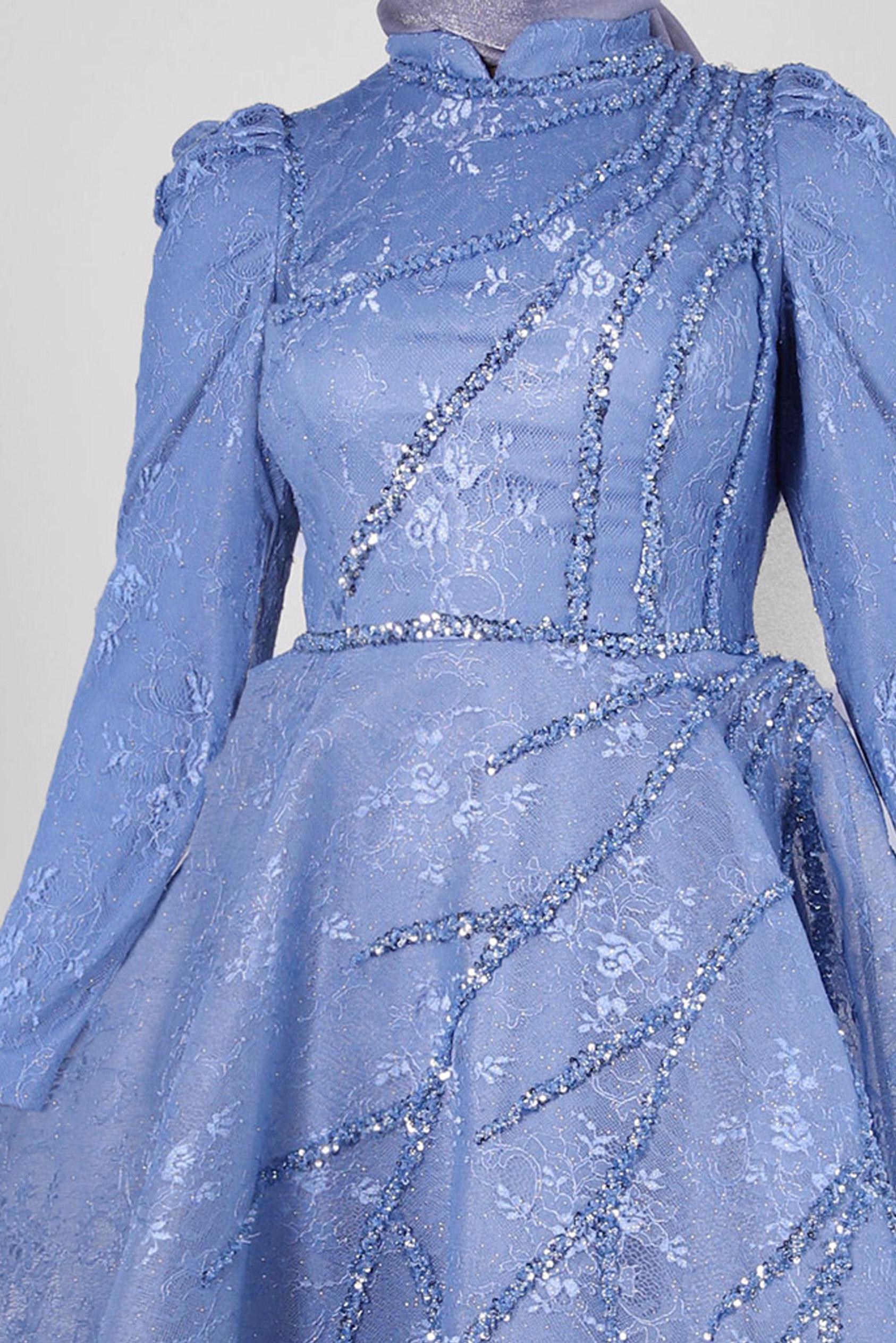 Tesettür giyim LACİVERT PUL PAYET İŞLEMELİ ABİYE ELBİSE 50360