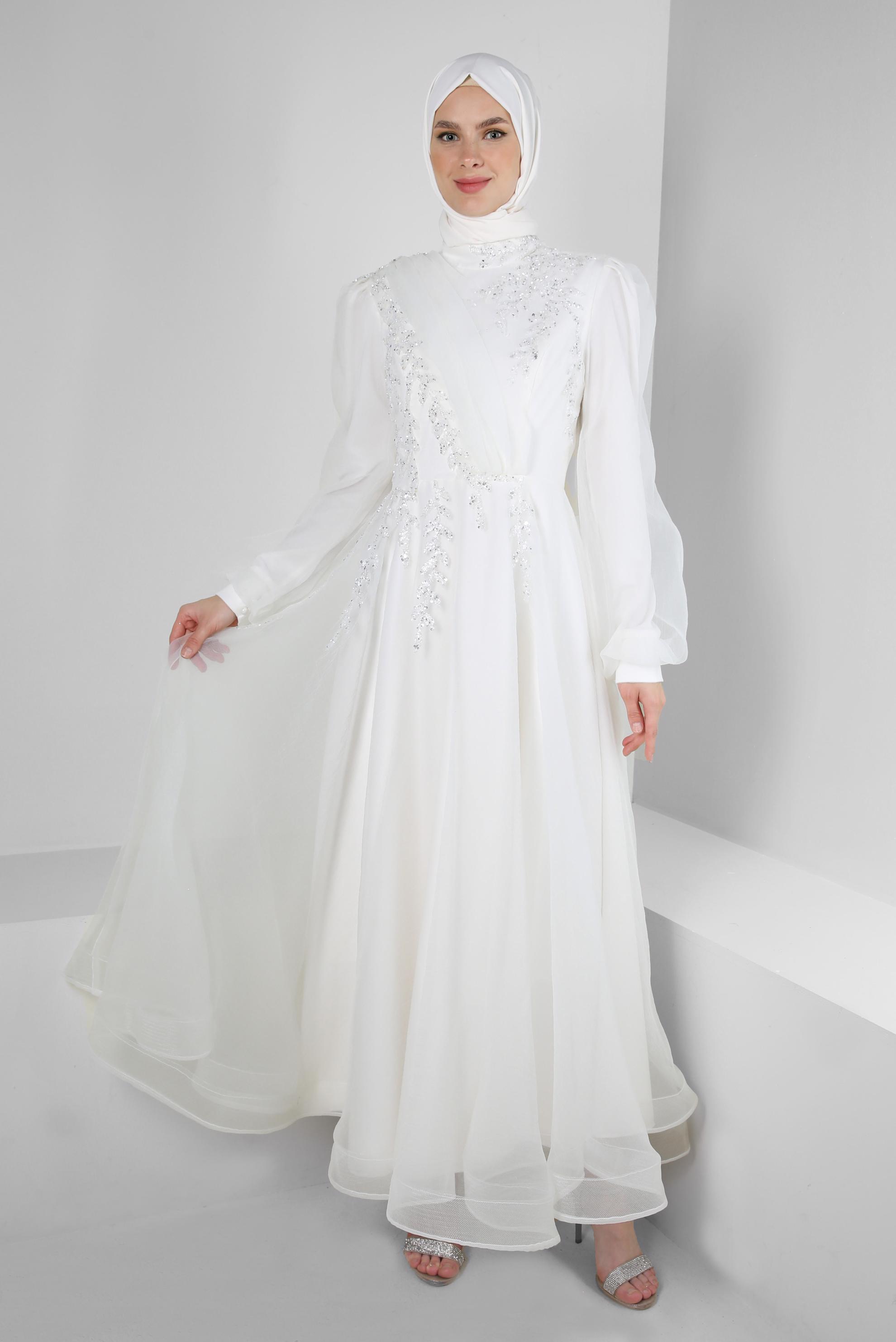 Vêtements hijab BLANC ROBE DE SOIRÉE EN ORGANZA À SEQUINS 50372