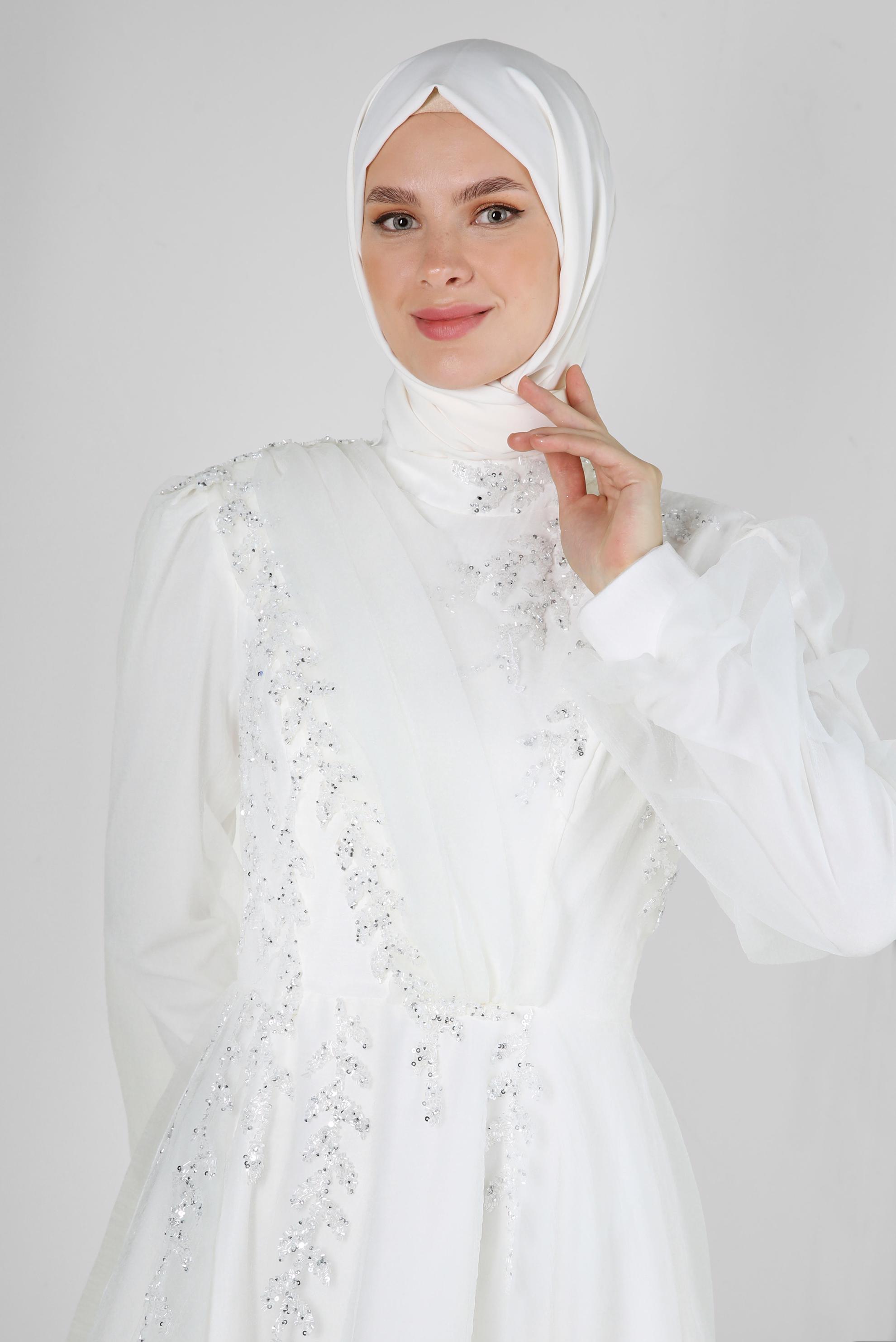 Vêtements hijab BLANC ROBE DE SOIRÉE EN ORGANZA À SEQUINS 50372