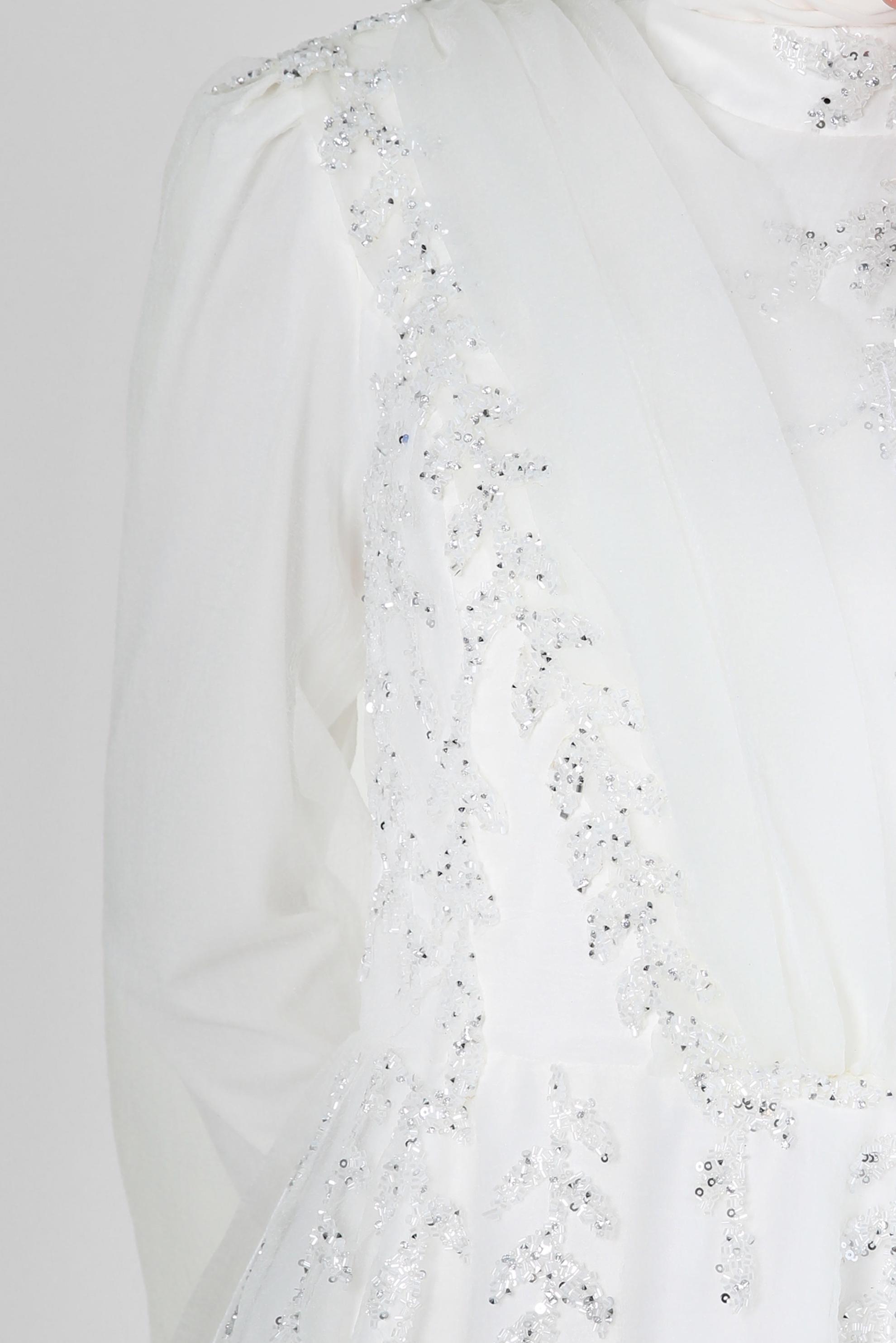 Vêtements hijab BLANC ROBE DE SOIRÉE EN ORGANZA À SEQUINS 50372