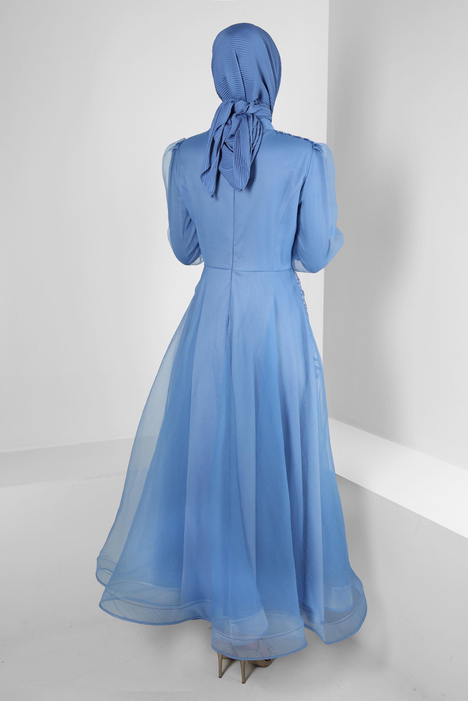 Tesettür giyim LACİVERT ORGANZE PUL PAYET İŞLEMELİ ABİYE ELBİSE 50372