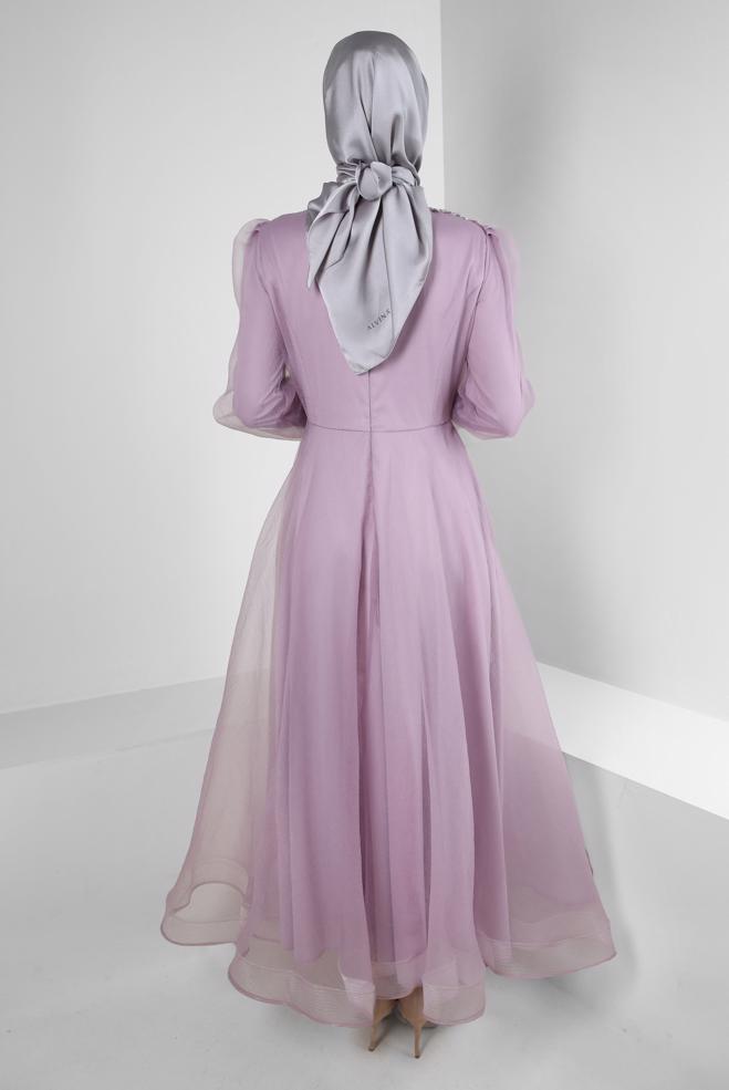Vêtements hijab POURPRE ROBE DE SOIRÉE EN ORGANZA À SEQUINS 50372 - ALVİNA