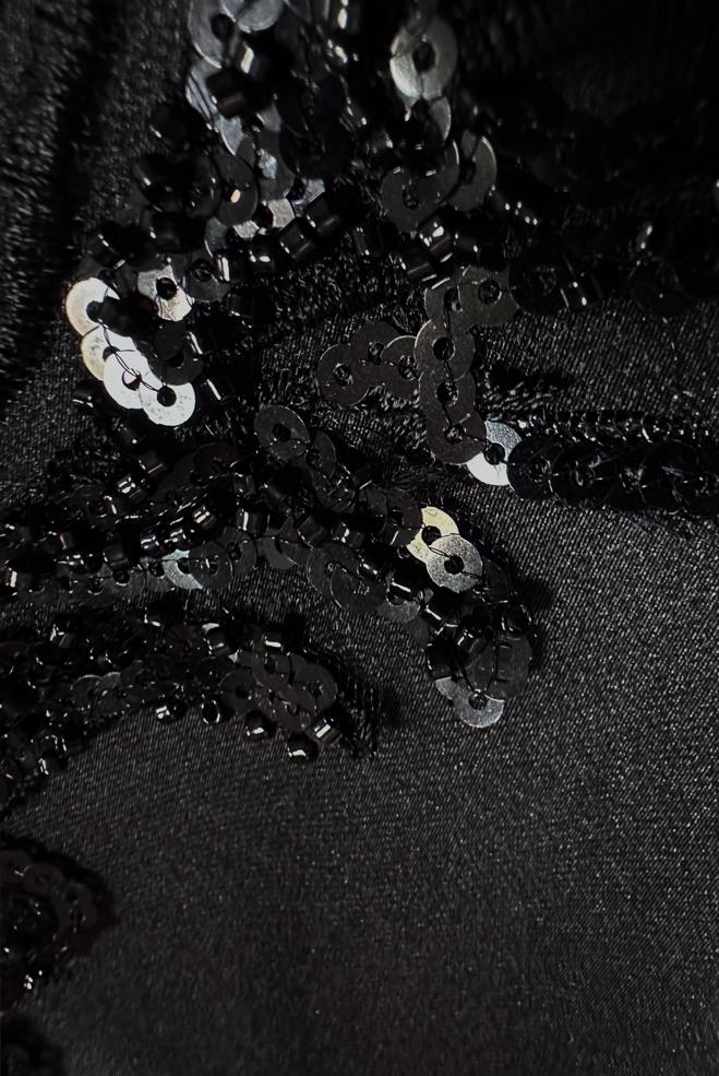 Vêtements hijab NOIR ROBE DE SOIRÉE EN SATIN À SEQUINS ET DÉTAIL EN TULLE 50374 - ALVİNA