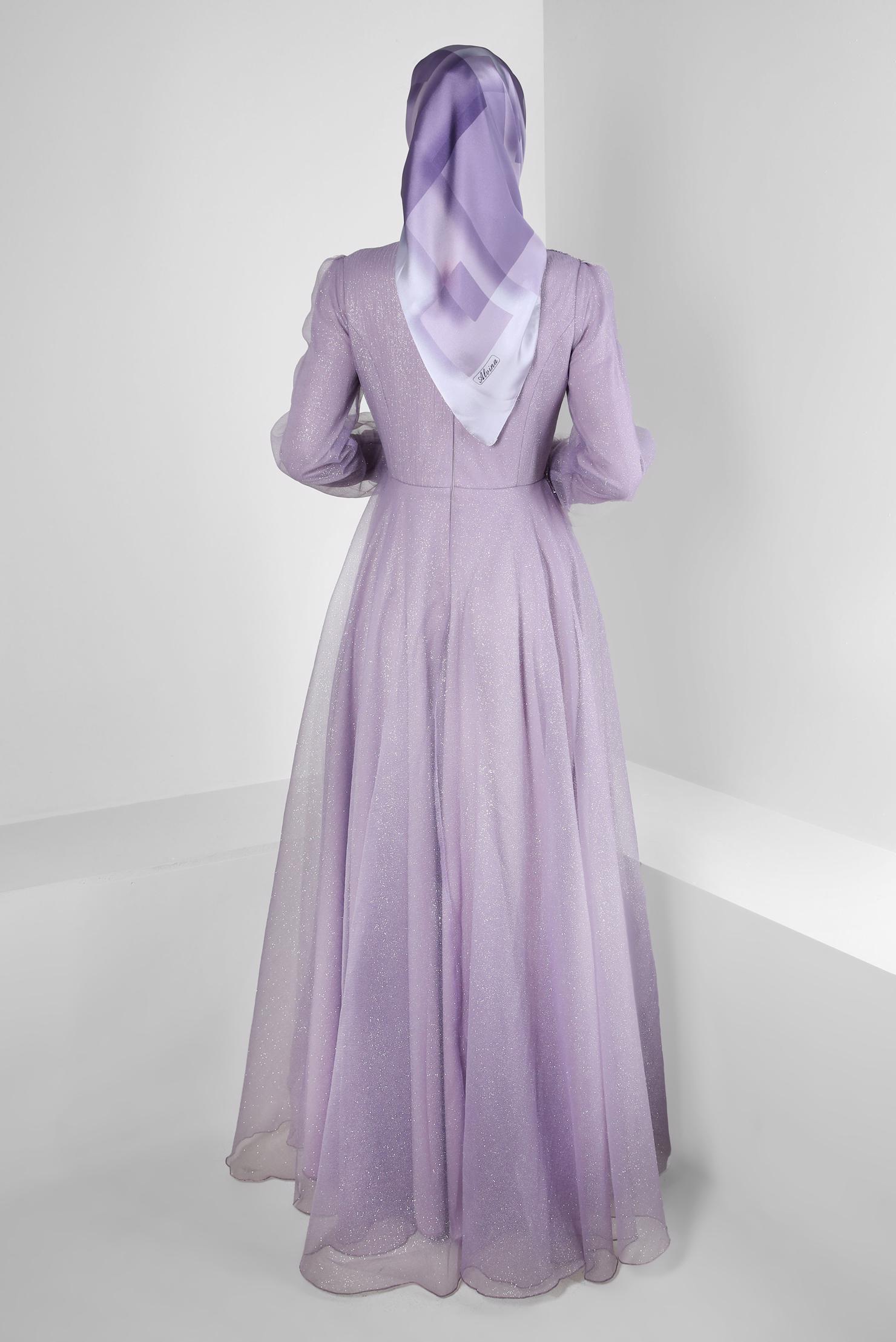 Vêtements hijab POURPRE ROBE DE SOIRÉE BRODÉE GEM AVEC ORGANZA PAILLETÉ 50375