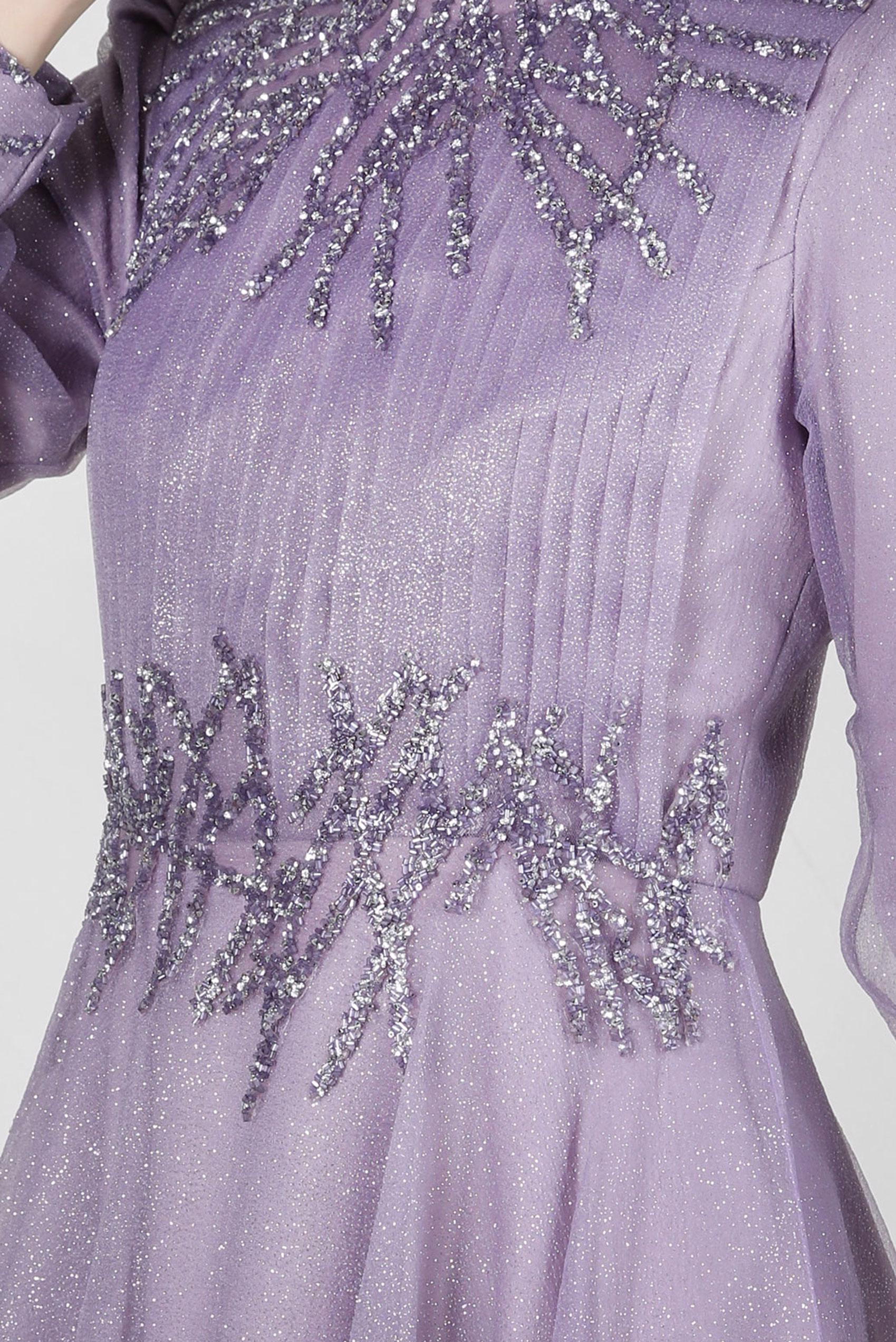 Vêtements hijab POURPRE ROBE DE SOIRÉE BRODÉE GEM AVEC ORGANZA PAILLETÉ 50375