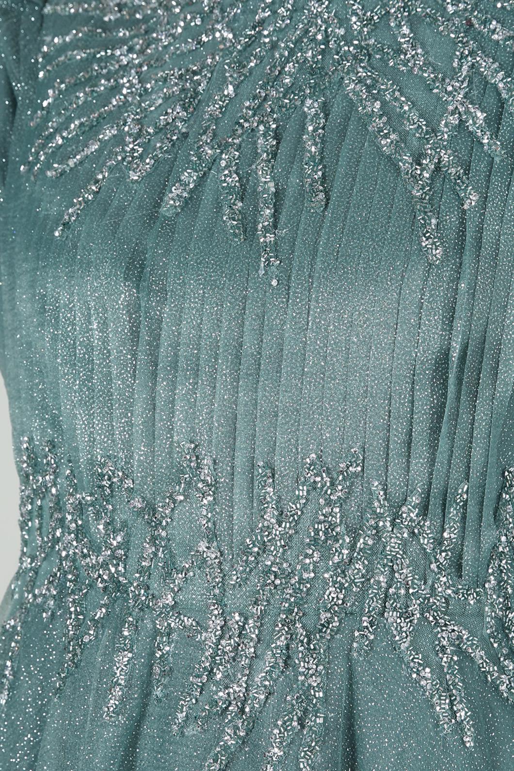 Tesettür giyim YEŞİL TAŞ İŞLEMELİ SİMLİ ORGANZE ABİYE ELBİSE 50375