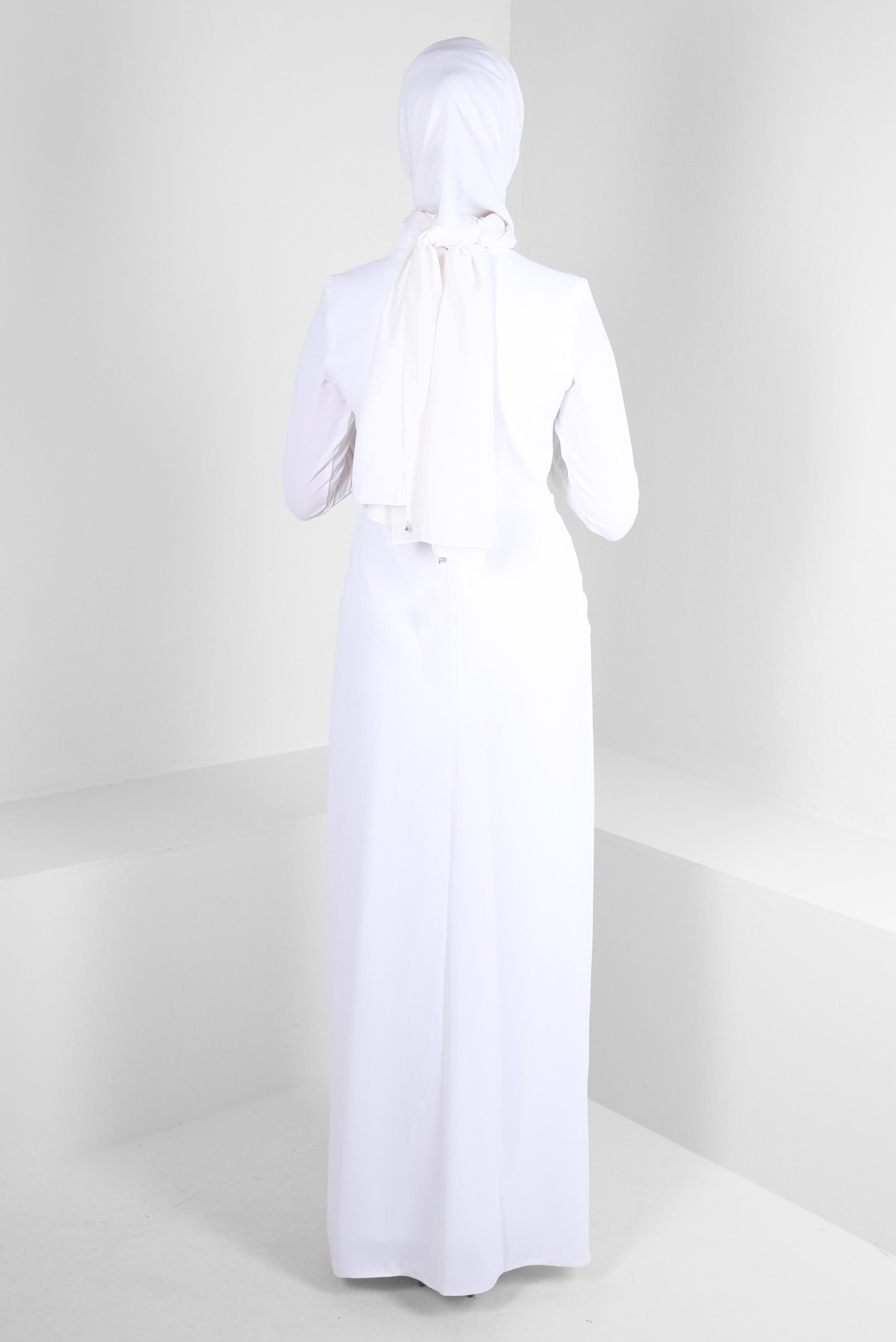 Tesettür giyim BEYAZ BONCUK AKSESUAR DETAYLI ABİYE ELBİSE 50378