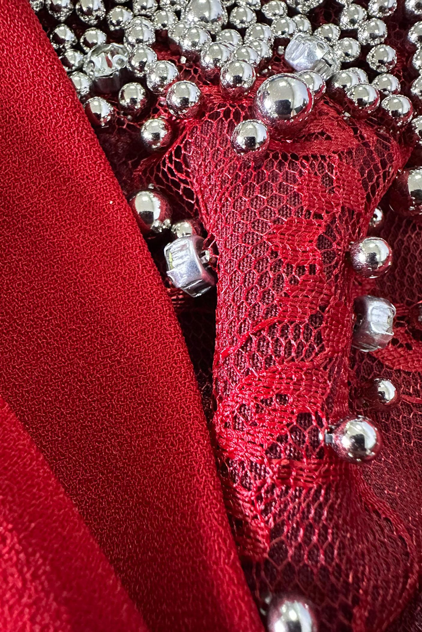 Tesettür giyim BORDO DANTEL DETAYLI BONCUK İŞLEMELİ ABİYE ELBİSE 50379