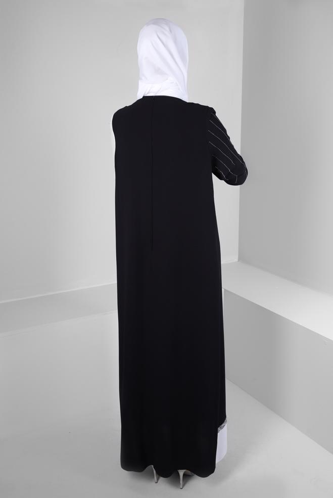 Vêtements hijab NOIR ROBE DE SOIRÉE BIJOUX DOUBLE COULEUR 50382 - ALVİNA