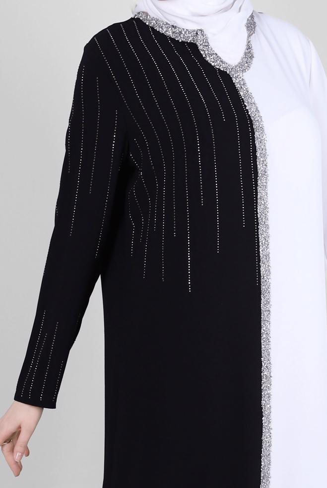 Vêtements hijab NOIR ROBE DE SOIRÉE BIJOUX DOUBLE COULEUR 50382 - ALVİNA