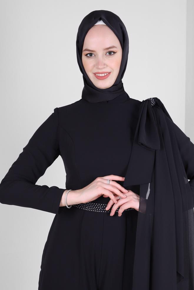 Tesettür giyim  TAŞ İŞLEMELİ ŞİFON ABİYE TULUM 50392 - ALVİNA