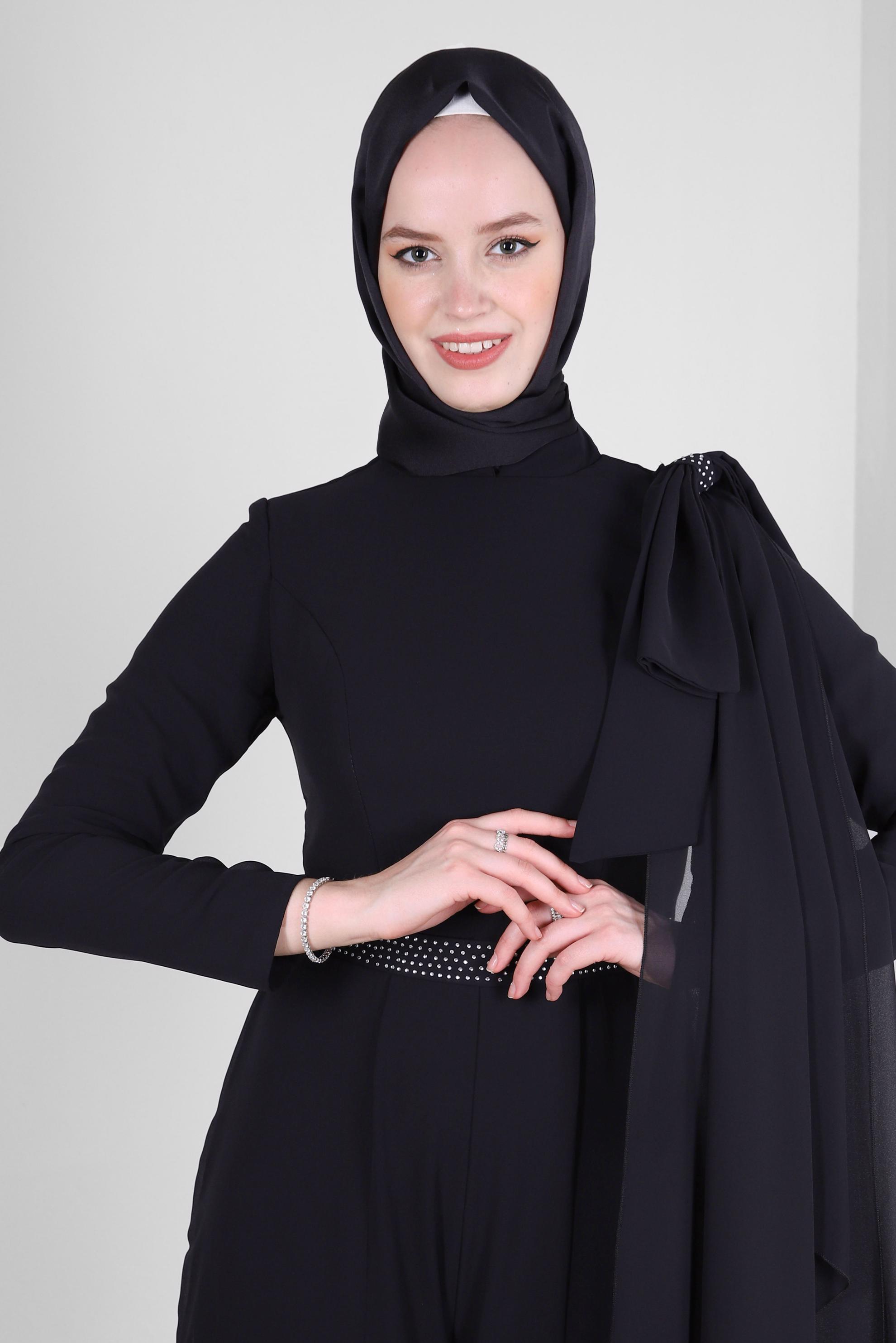 Tesettür giyim SİYAH TAŞ İŞLEMELİ ŞİFON ABİYE TULUM 50392