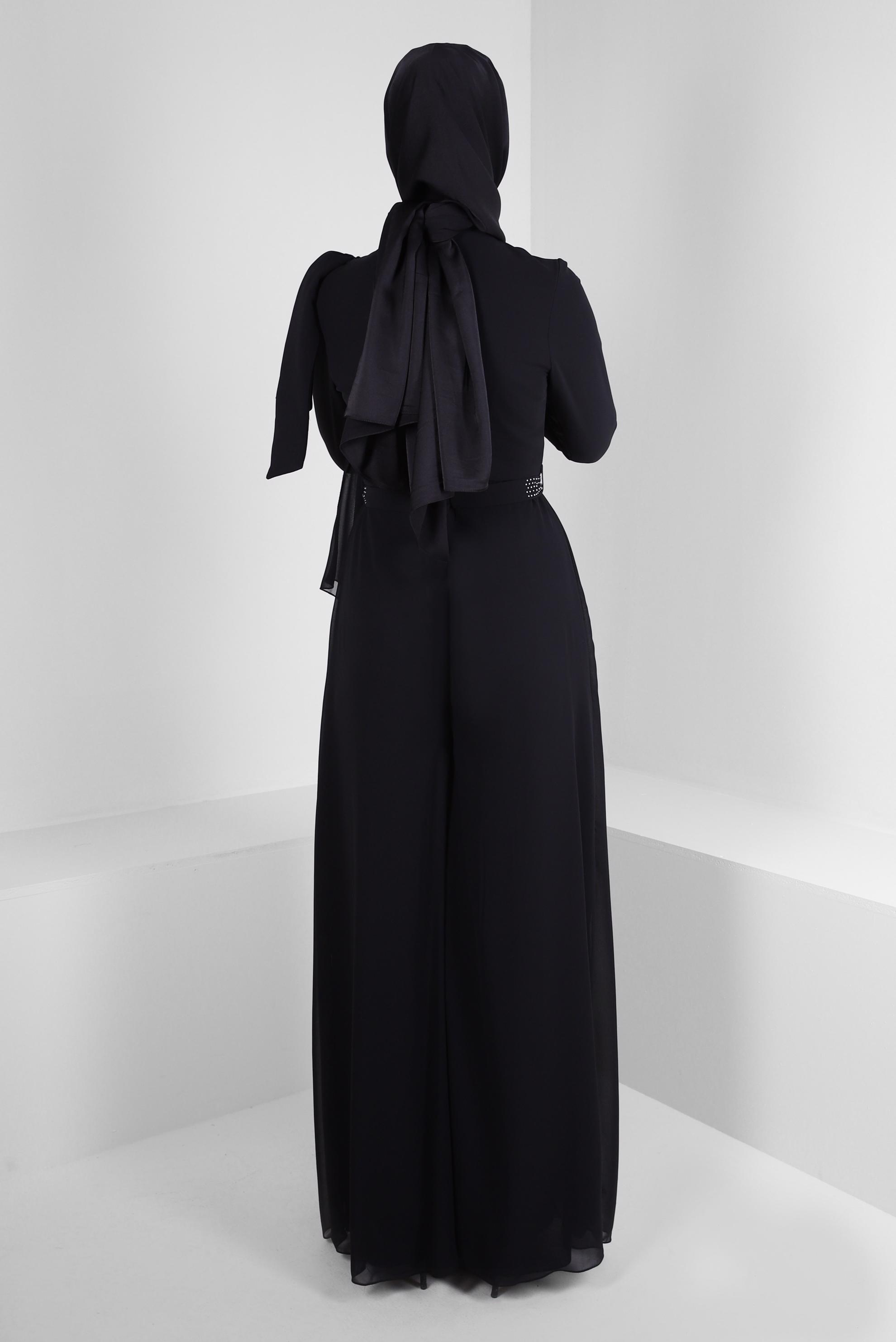 Tesettür giyim SİYAH TAŞ İŞLEMELİ ŞİFON ABİYE TULUM 50392