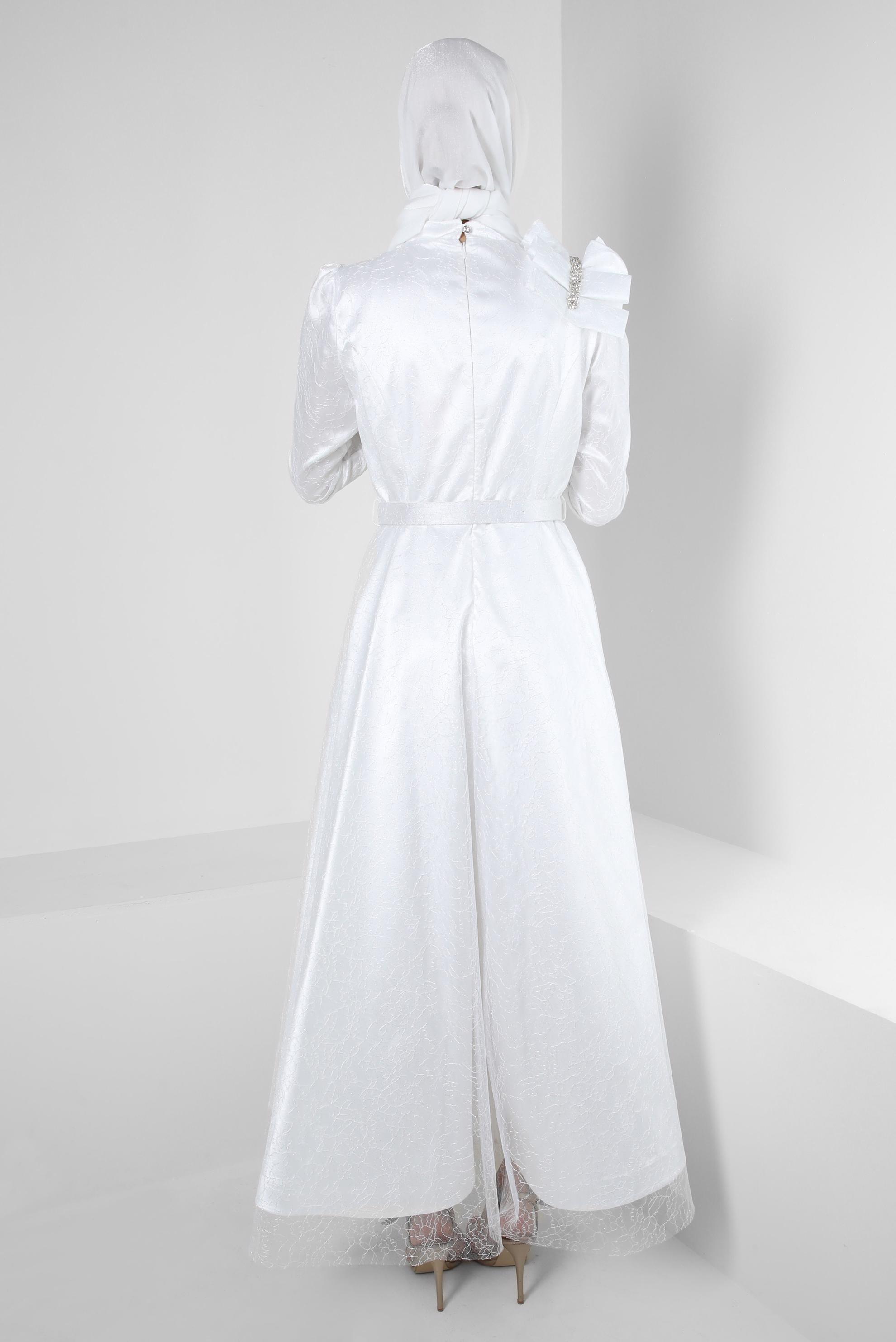 Vêtements hijab BLANC ROBE DE SOIRÉE DÉTAIL ÉPAULE AVEC DENTELLE PAILLETTE 50395