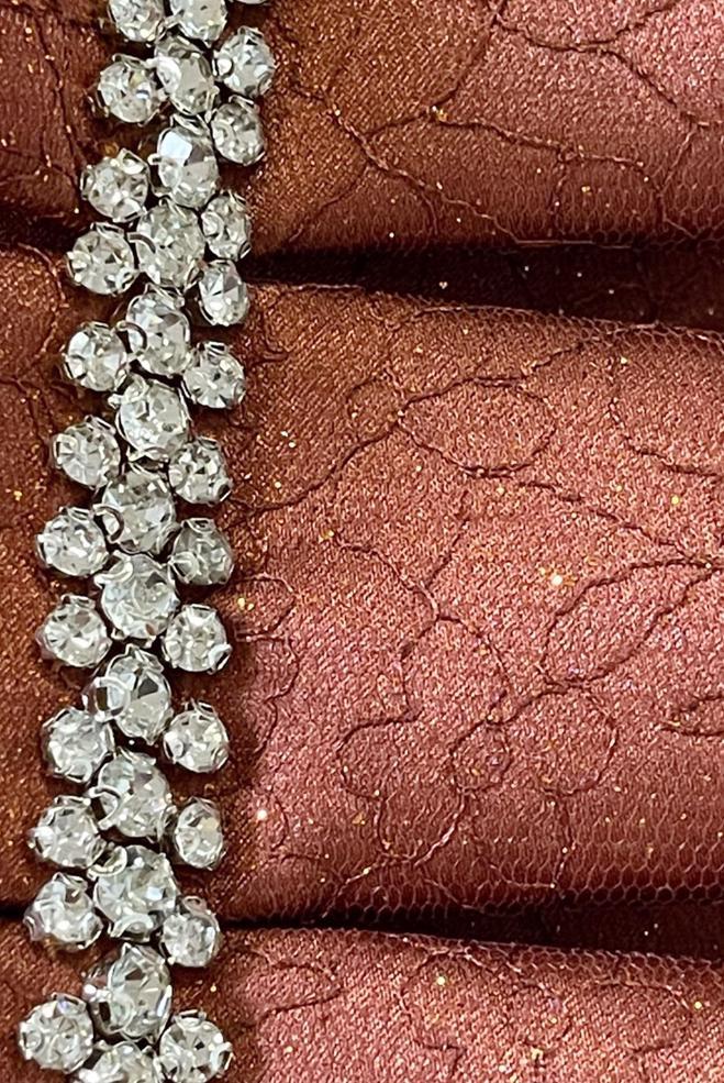 Vêtements hijab CUIVRE / BRONZE ROBE DE SOIRÉE DÉTAIL ÉPAULE AVEC DENTELLE PAILLETTE 50395 - ALVİNA