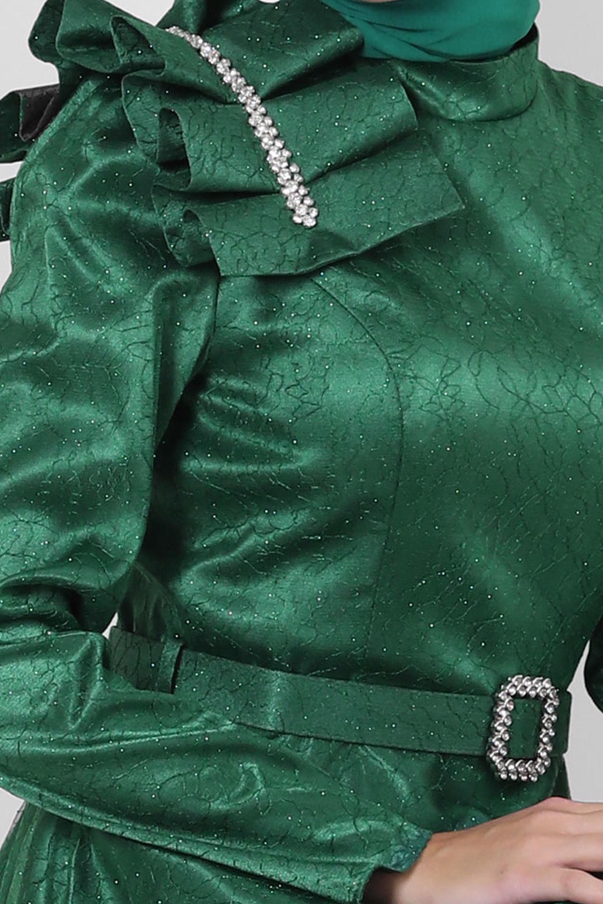 Vêtements hijab VERT ROBE DE SOIRÉE DÉTAIL ÉPAULE AVEC DENTELLE PAILLETTE 50395