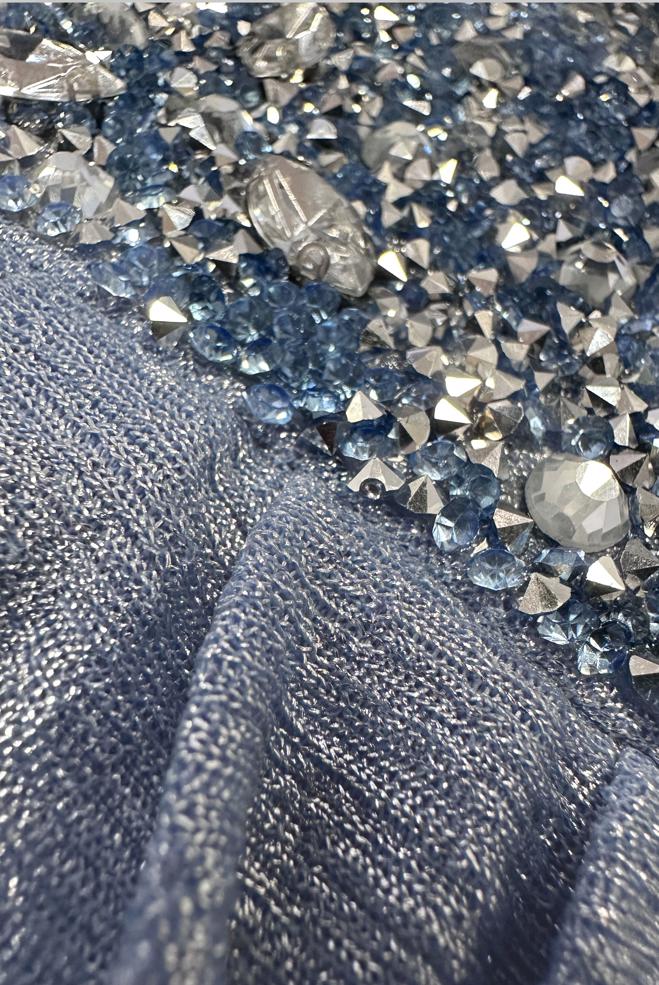 Hijab-Kleidung BLAU TAŞ BASKILI SİMLİ ABİYE ELBİSE 50398 - ALVİNA