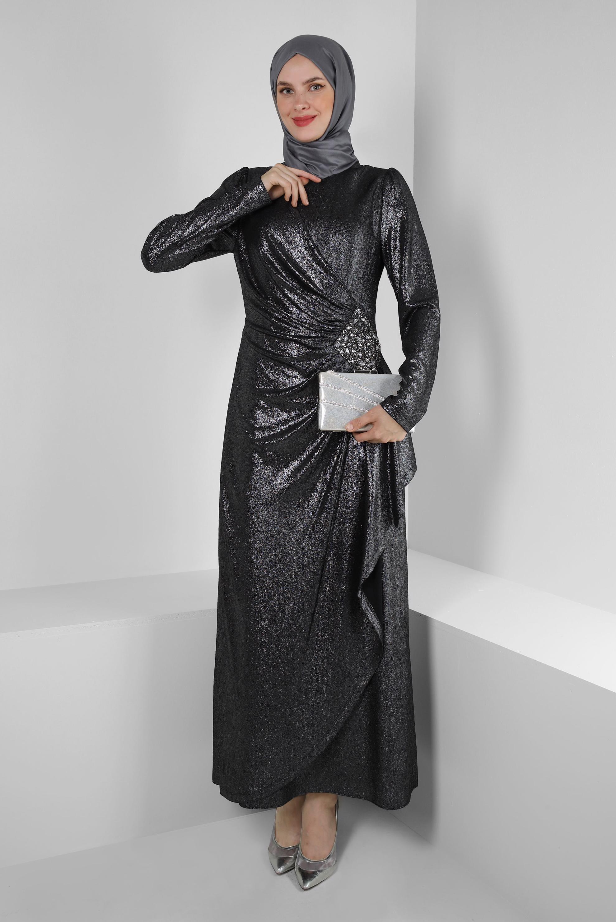 Vêtements hijab NOIR ROBE DE SOIRÉE BRODÉE GEMME 50398