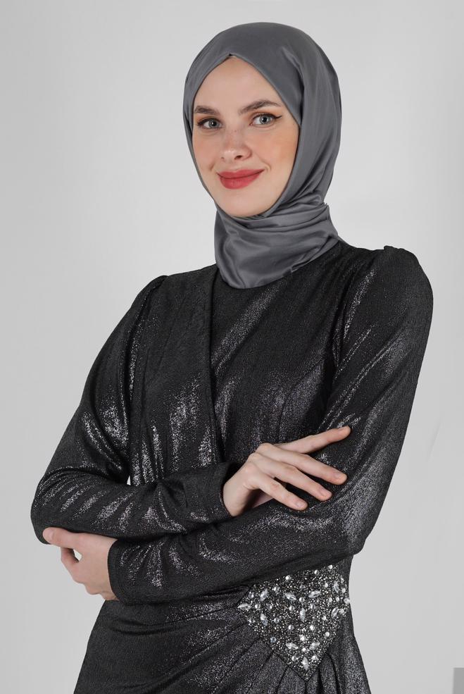 Vêtements hijab NOIR ROBE DE SOIRÉE BRODÉE GEMME 50398 - ALVİNA