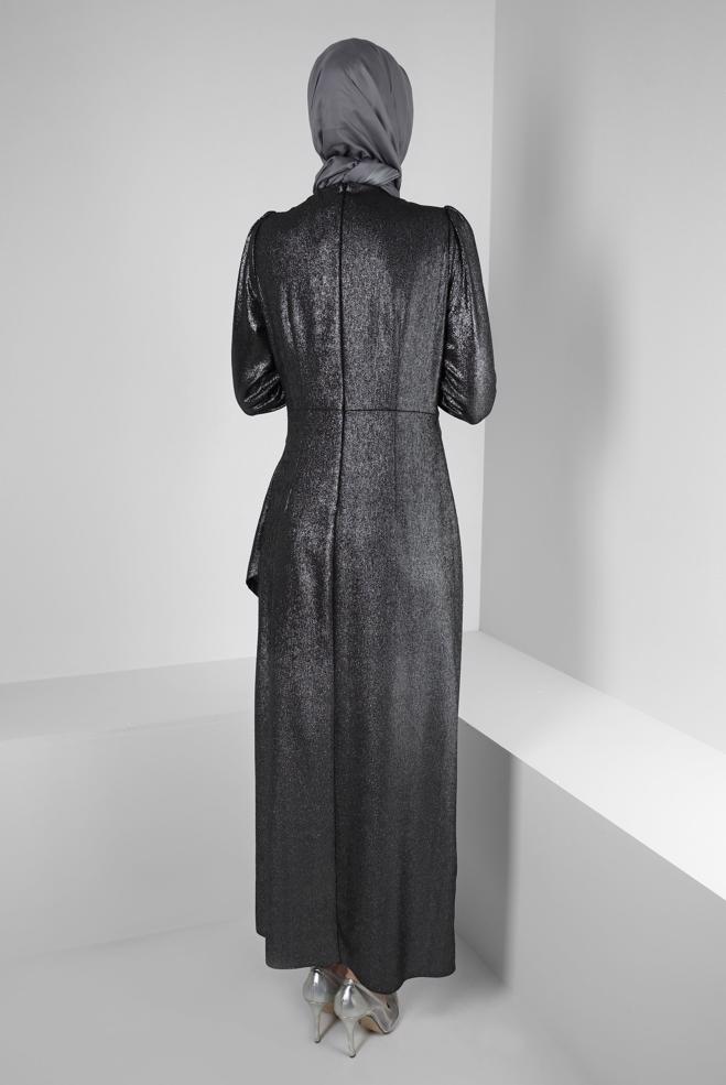 Vêtements hijab NOIR ROBE DE SOIRÉE BRODÉE GEMME 50398 - ALVİNA