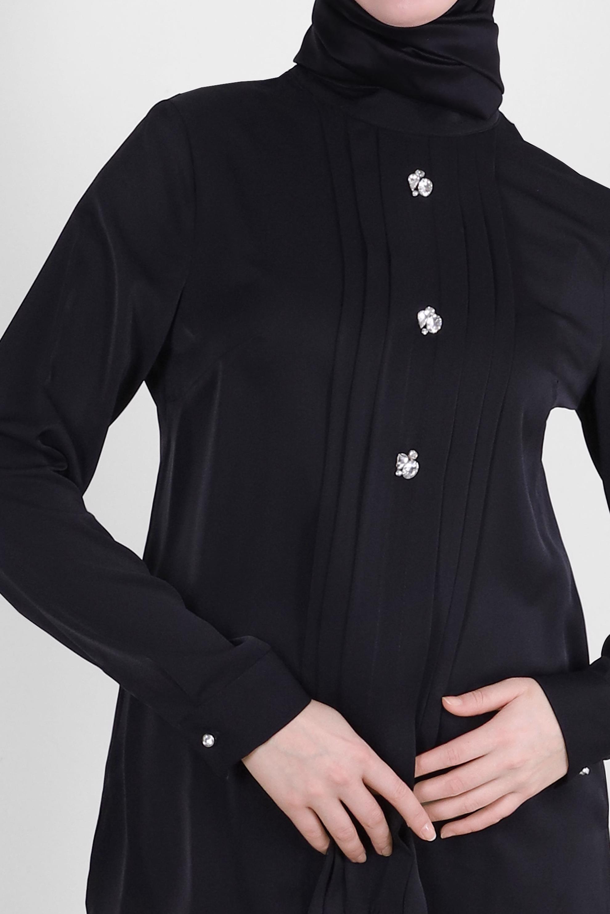 Tesettür giyim SİYAH TAŞ DETAYLI PİLİSELİ BLUZ 43537