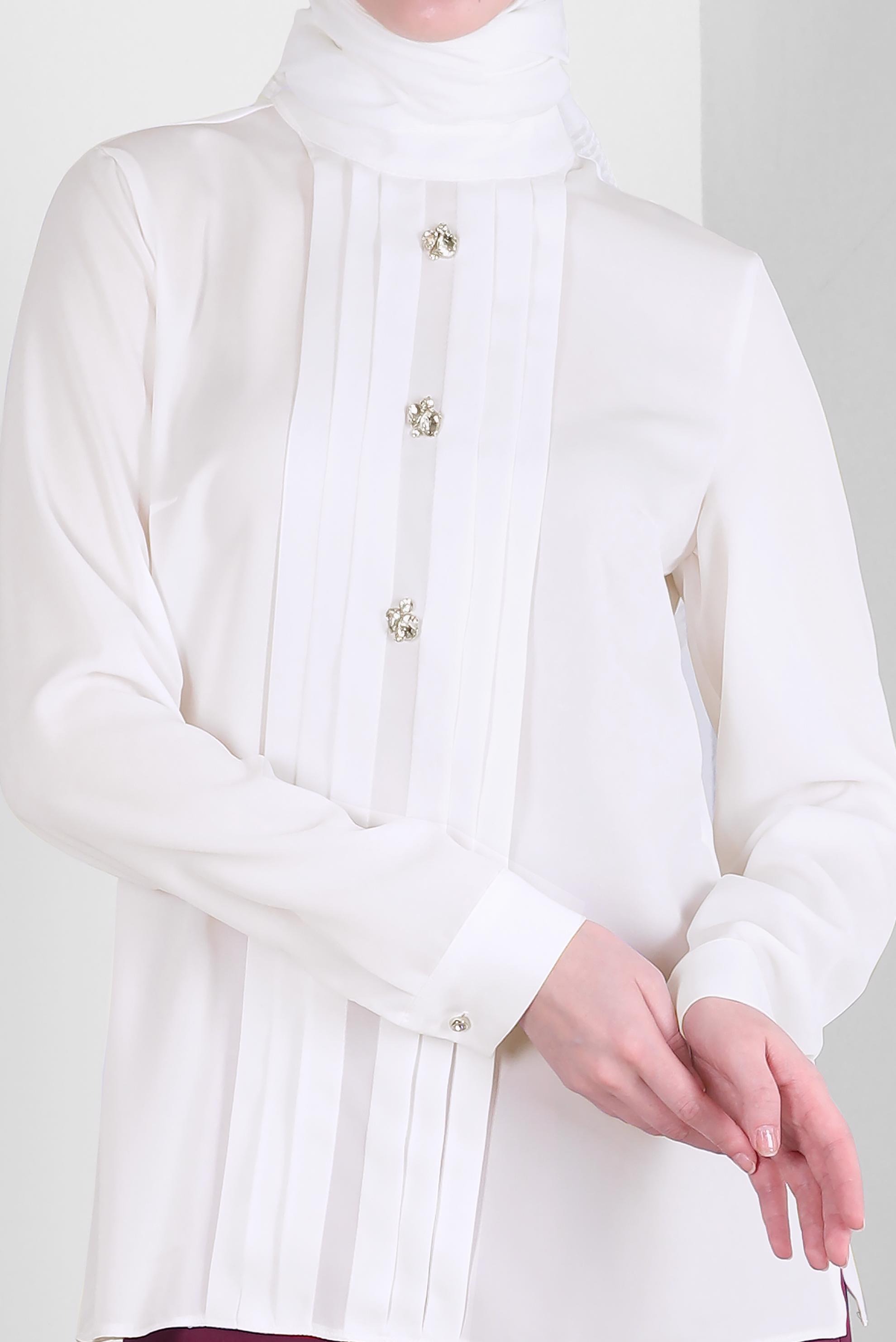 Tesettür giyim BEYAZ TAŞ DETAYLI PİLİSELİ BLUZ 43537