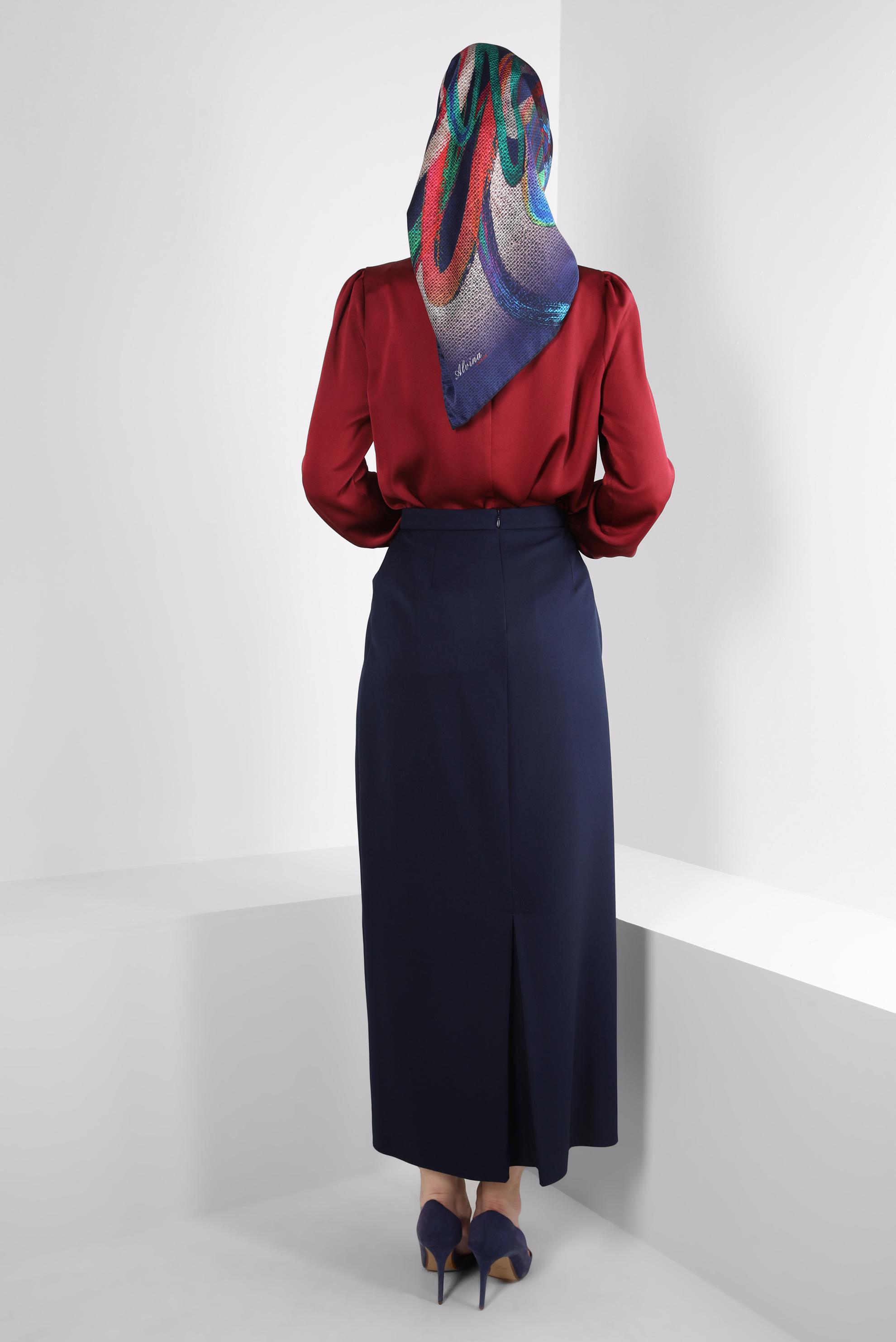 Tesettür giyim BORDO TAŞ DETAYLI MANŞETLERİ DÜĞMELİ BLUZ 43538