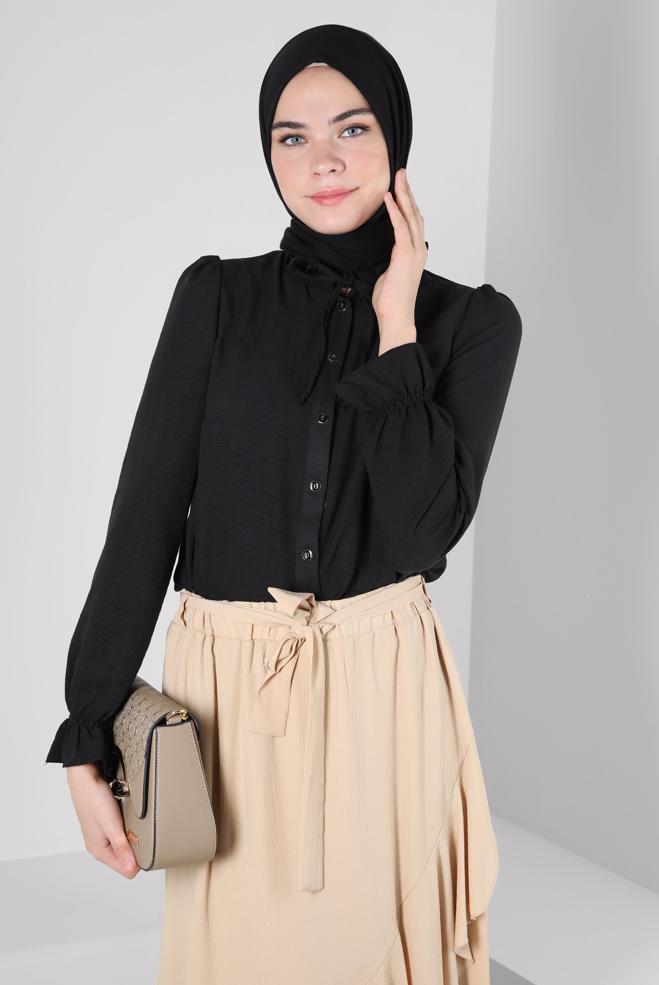 Vêtements hijab  BLOUSE COL NOUÉ AVEC POIGNETS ÉLASTIQUE 43550 - ALVİNA