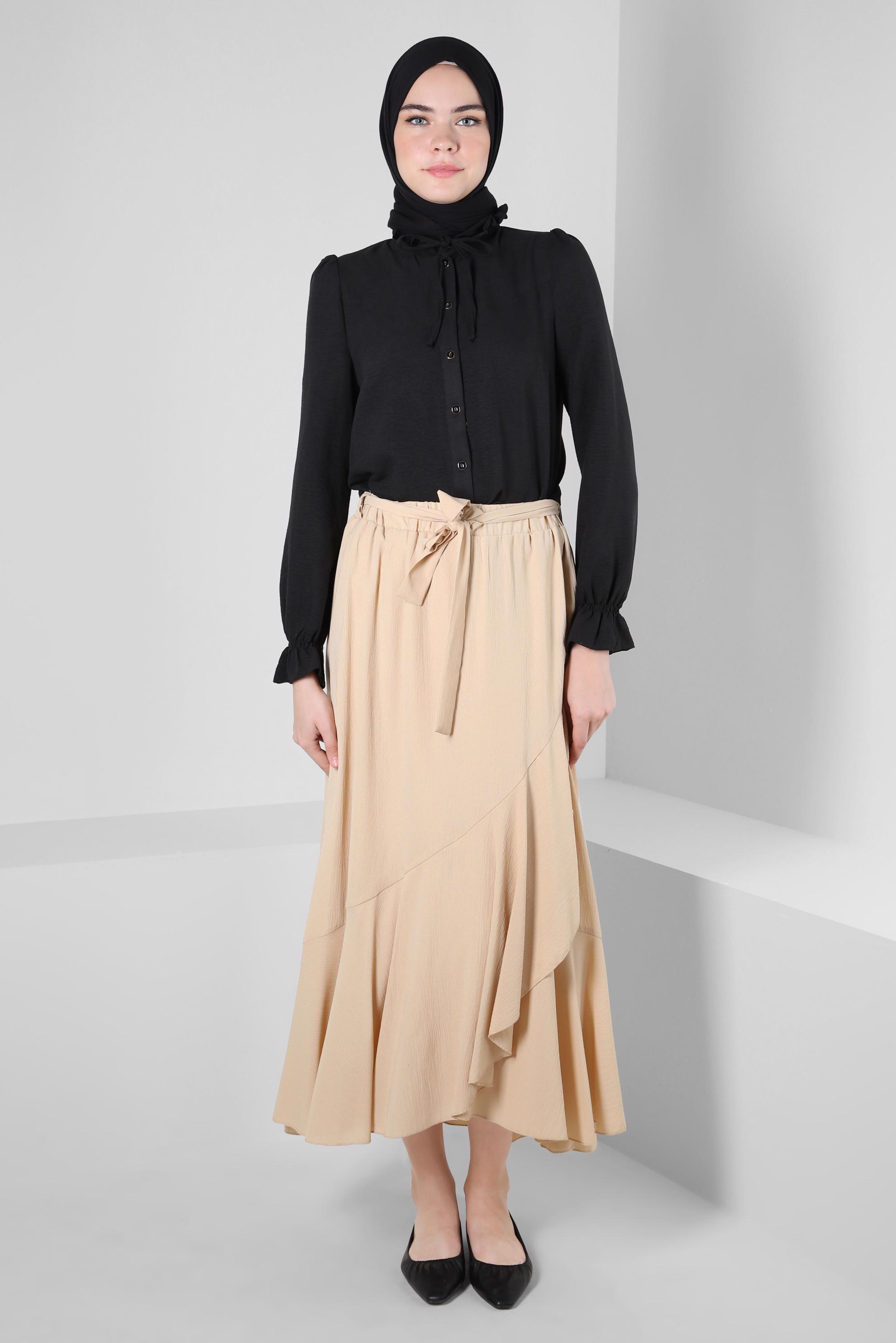 Vêtements hijab NOIR BLOUSE COL NOUÉ AVEC POIGNETS ÉLASTIQUE 43550