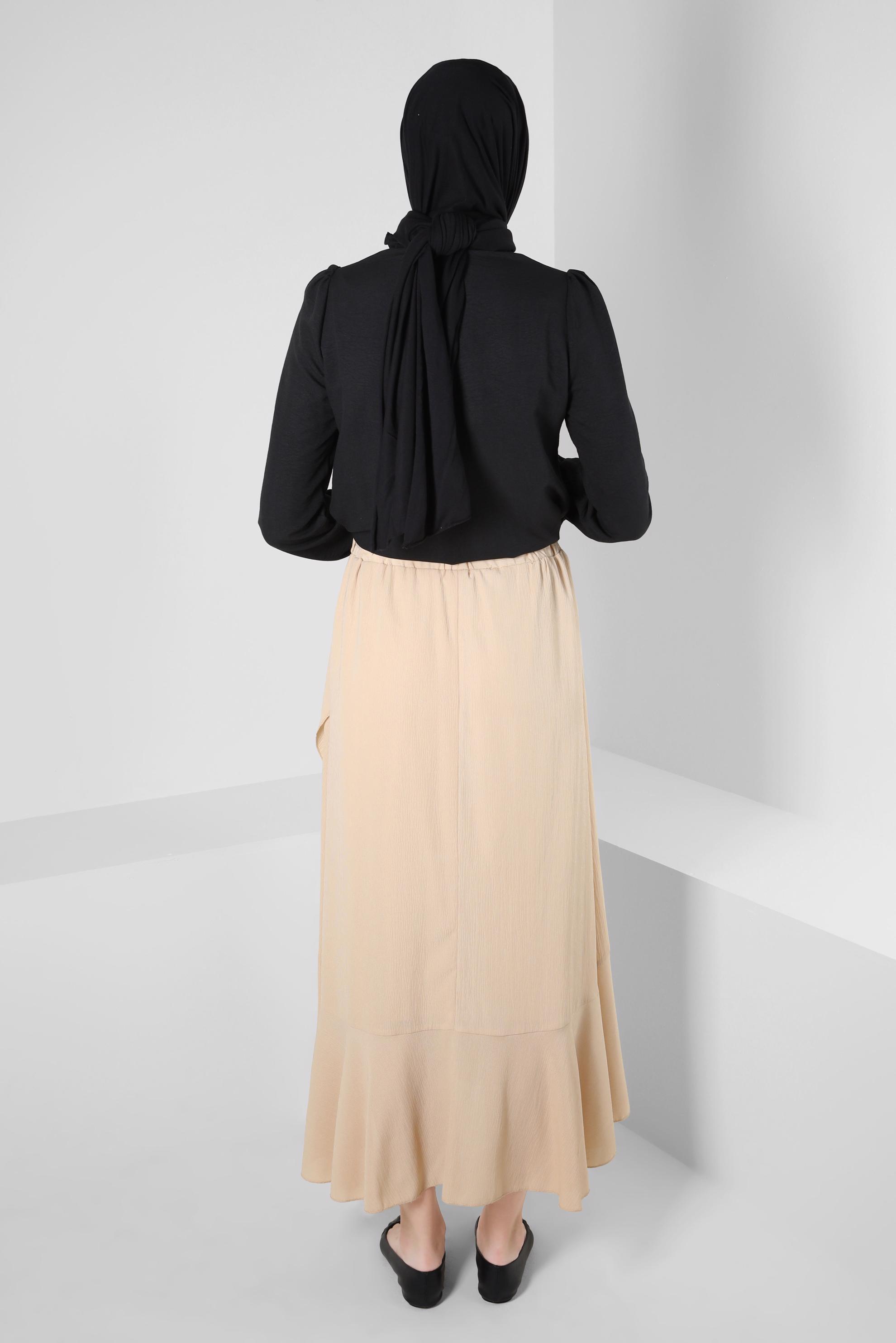 Vêtements hijab NOIR BLOUSE COL NOUÉ AVEC POIGNETS ÉLASTIQUE 43550