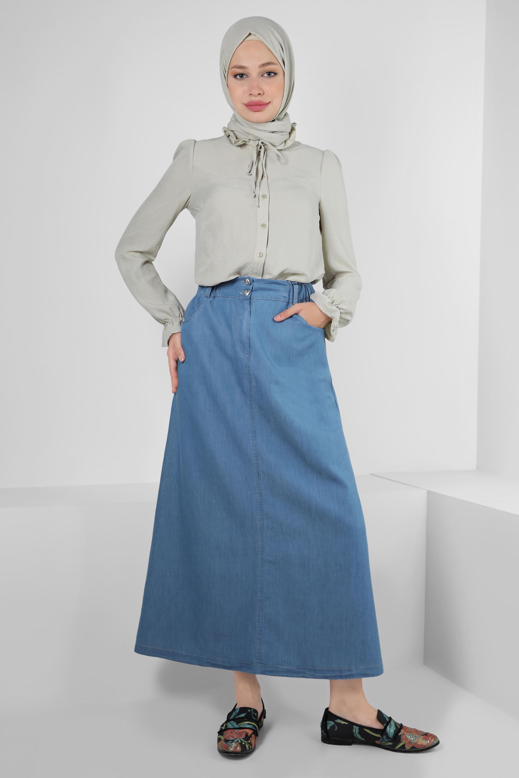 Tesettür giyim BEJ YAKASI BAĞLAMALI MANŞETLERİ LASTİKLİ BLUZ 43550