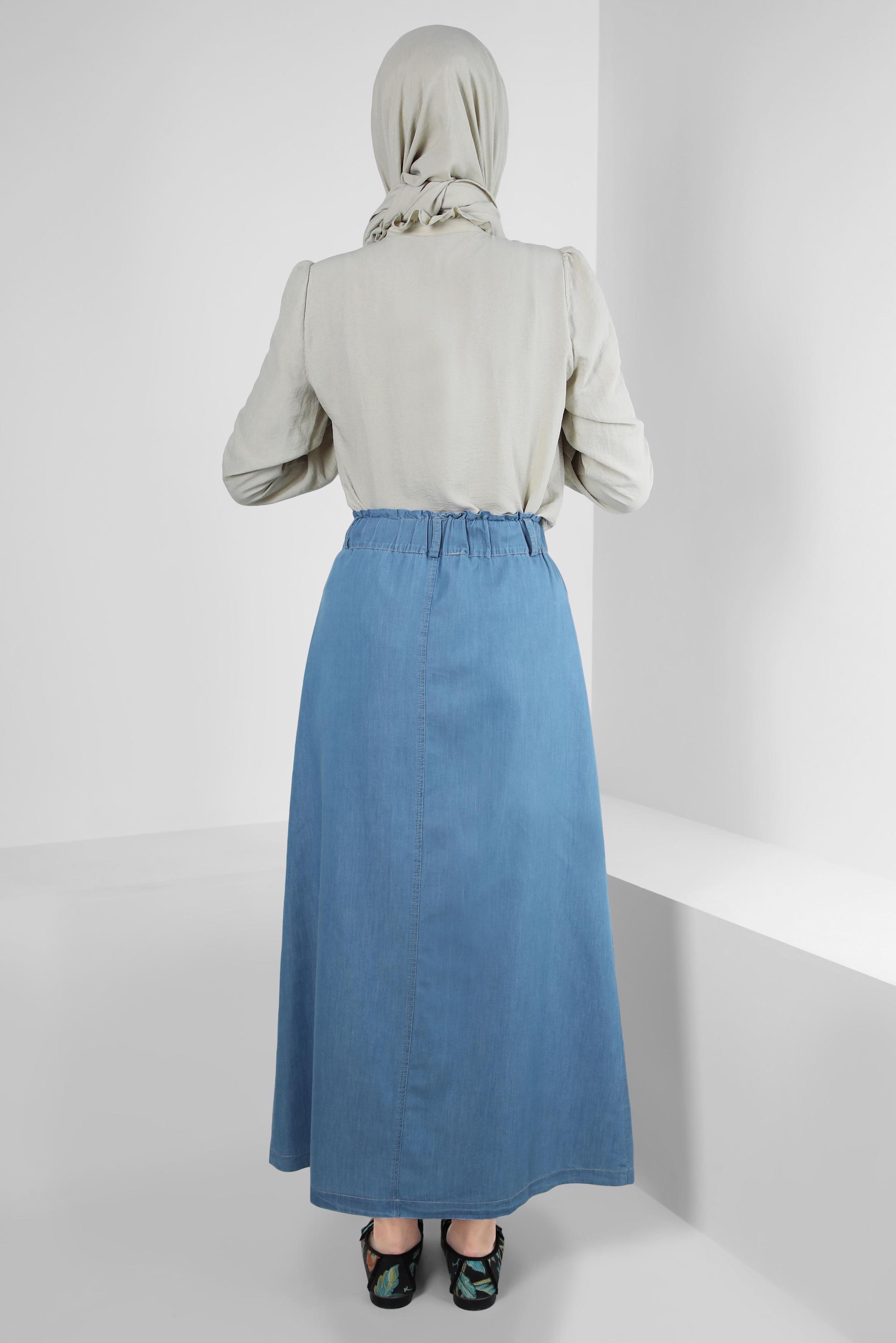 Tesettür giyim BEJ YAKASI BAĞLAMALI MANŞETLERİ LASTİKLİ BLUZ 43550