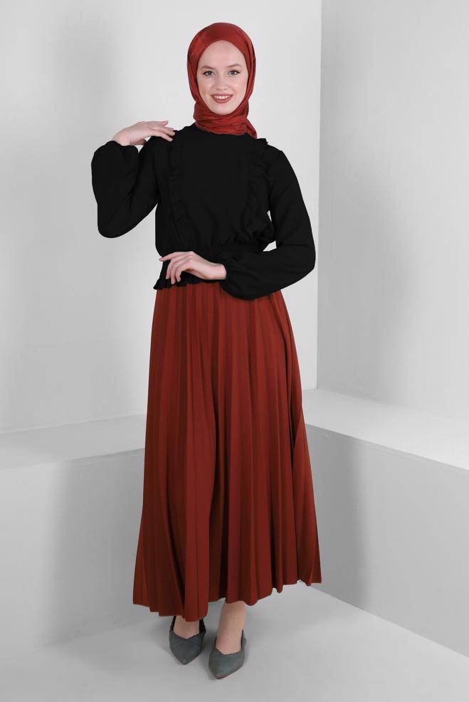 Vêtements hijab  BLOUSE À VOLANTS AVEC TAILLE ÉLASTIQUE 43551 - ALVİNA