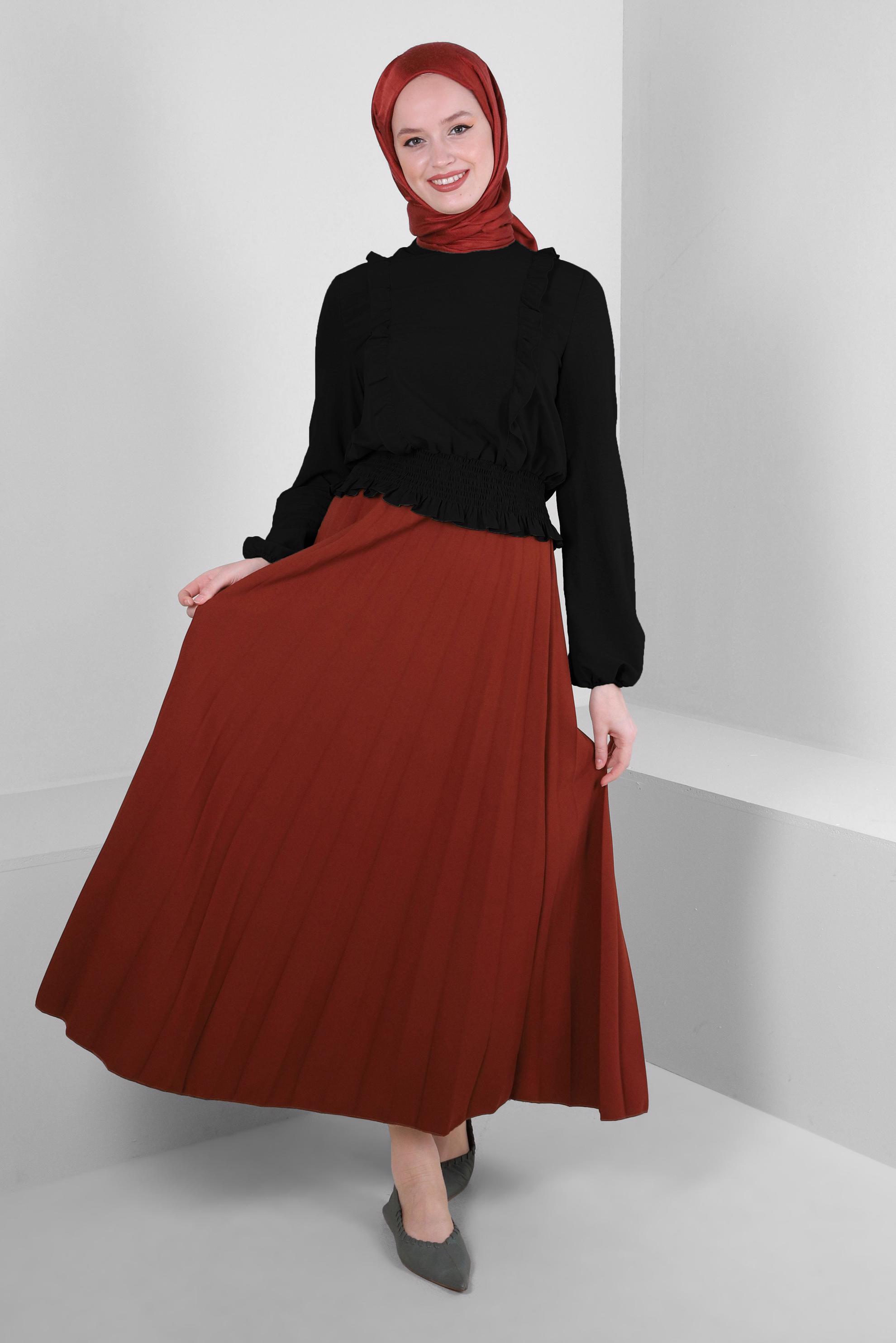 Vêtements hijab NOIR BLOUSE À VOLANTS AVEC TAILLE ÉLASTIQUE 43551