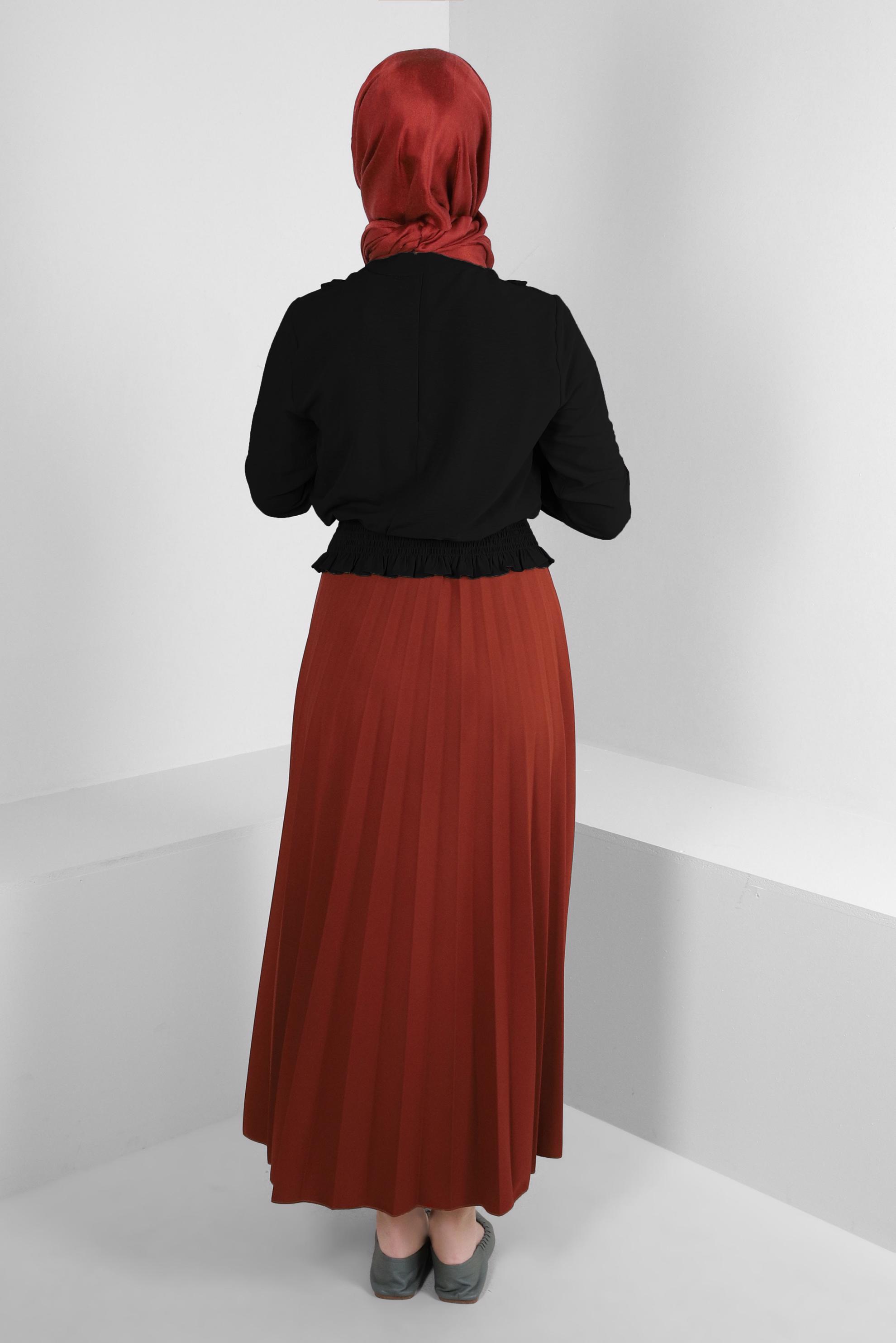 Vêtements hijab NOIR BLOUSE À VOLANTS AVEC TAILLE ÉLASTIQUE 43551