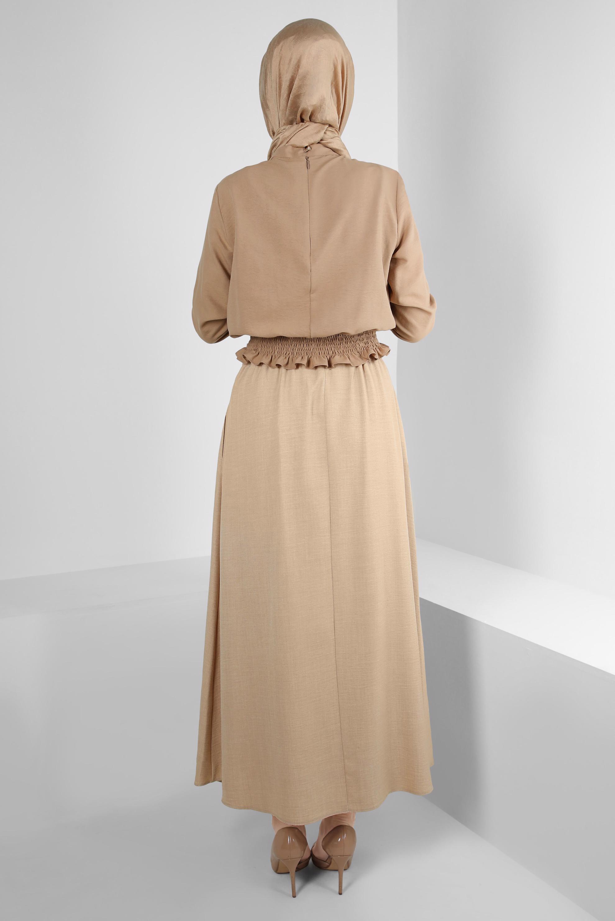 Hijab clothing BROWN FRILLED BLOUSE WITH ELASTIC WAIST 43551